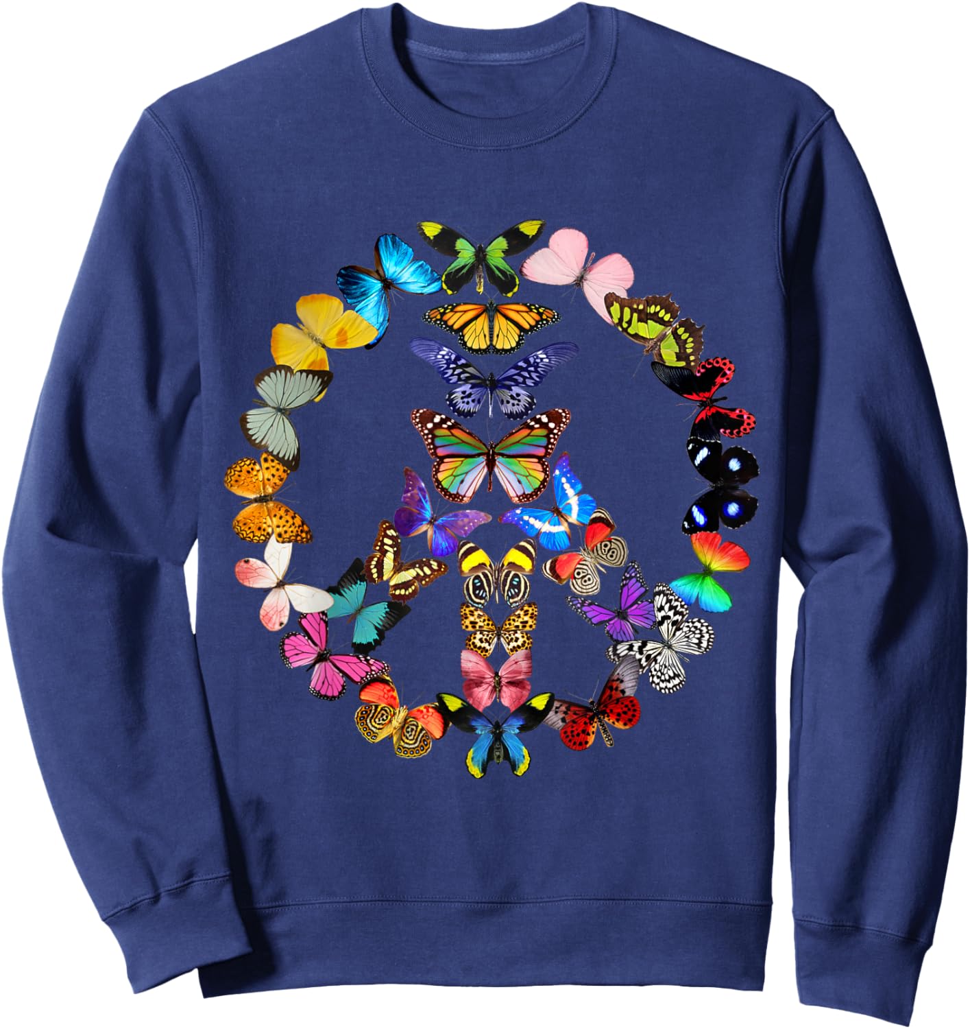 Peace Sign Butterflies 60s Retro Design World Sweatshirt - Sweatshirt | Navy