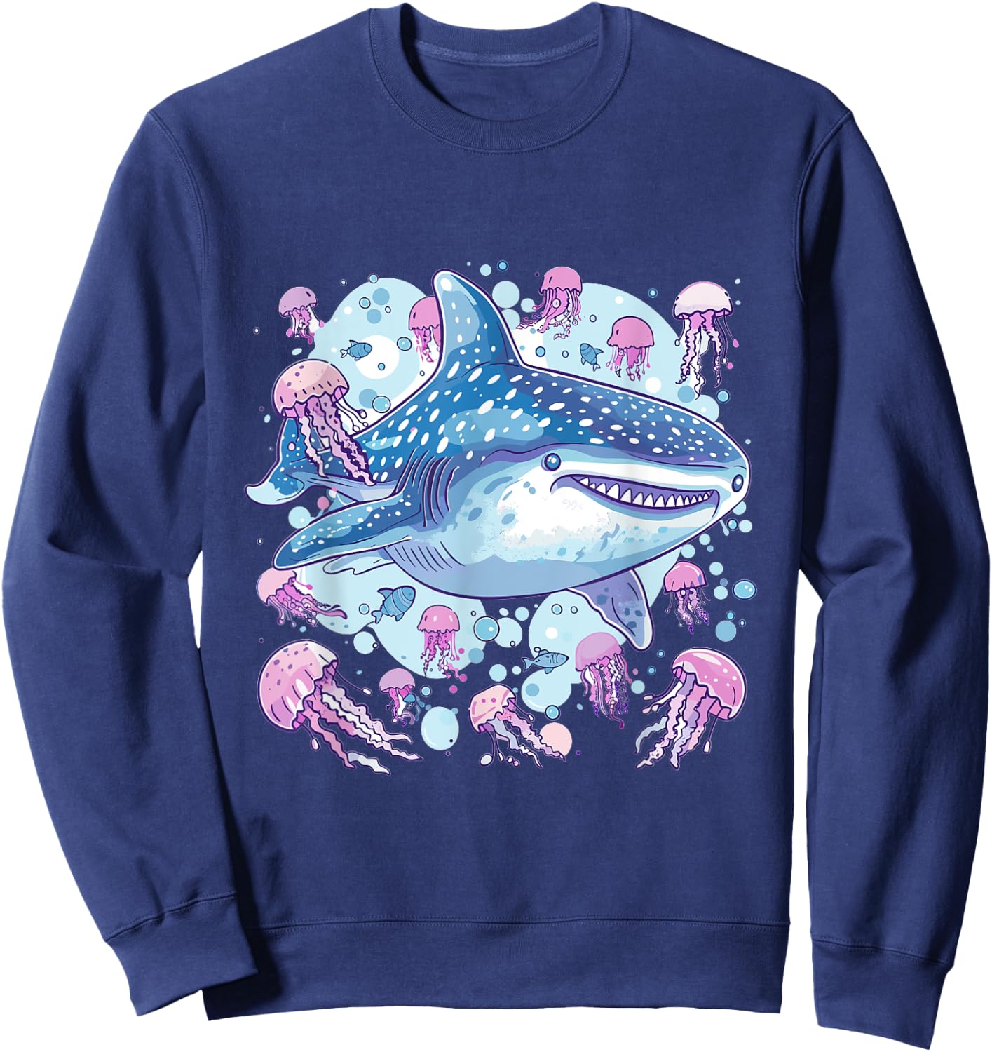 Whale Shark with Jellyfish Sea Animal Graphic Sweatshirt - Sweatshirt | Navy