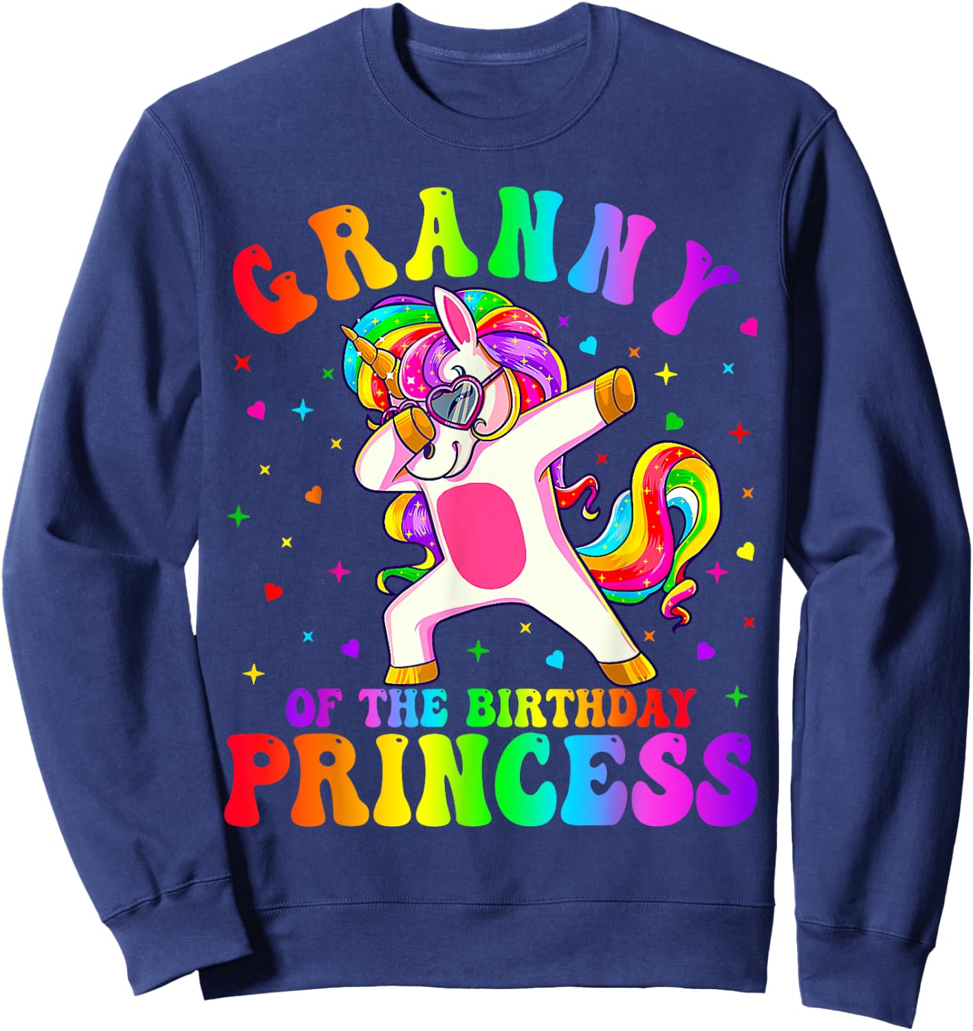 Granny of the Birthday Princess Girl Dabbing Unicorn Funny Sweatshirt - Sweatshirt | Navy