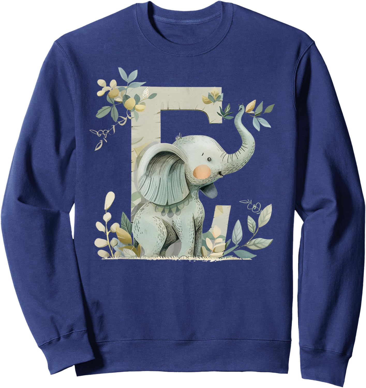 E Initial Monogram Alphabet Letter Animal Kid Boho Elephant Sweatshirt - Sweatshirt | Navy