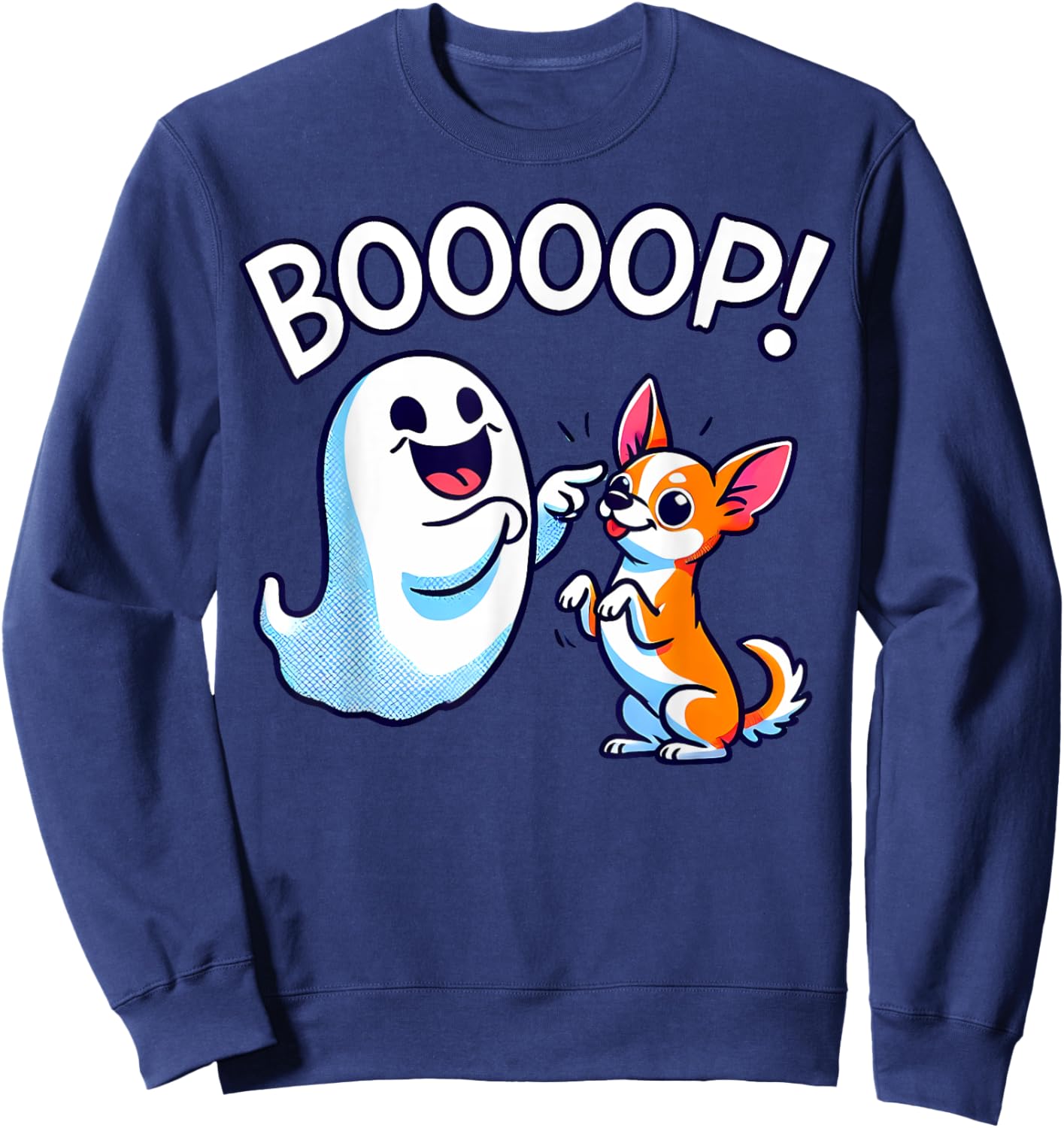Funny Halloween Ghost Chihuahua Dog Boop Silly Puppy Humor Men Women Kids Sweatshirt - Sweatshirt | Navy