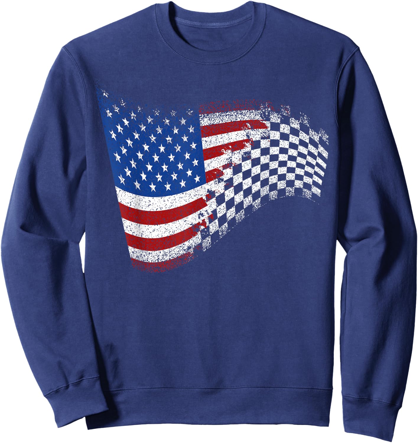 Checkered American Flag Racing Sweatshirt - Sweatshirt | Navy