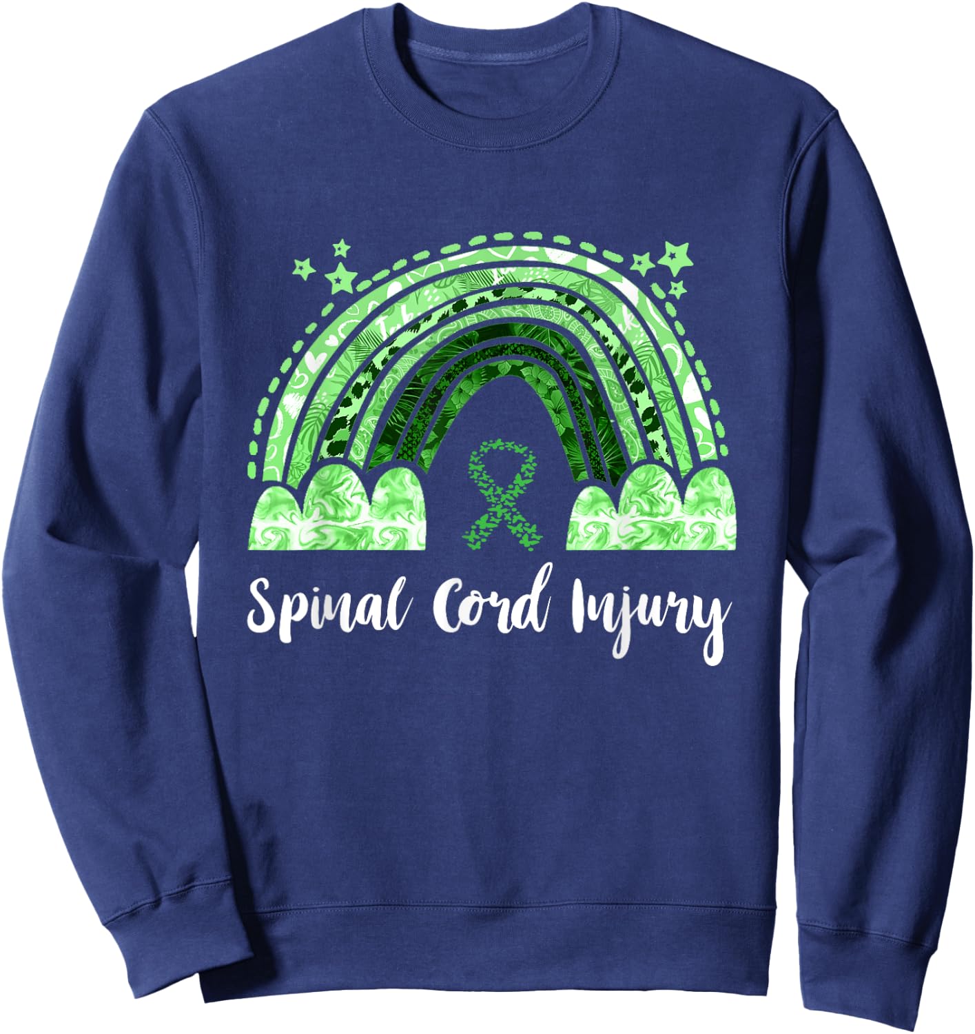 Lime Green Ribbon Rainbow Spinal Cord Injury Awareness Sweatshirt - Sweatshirt | Navy