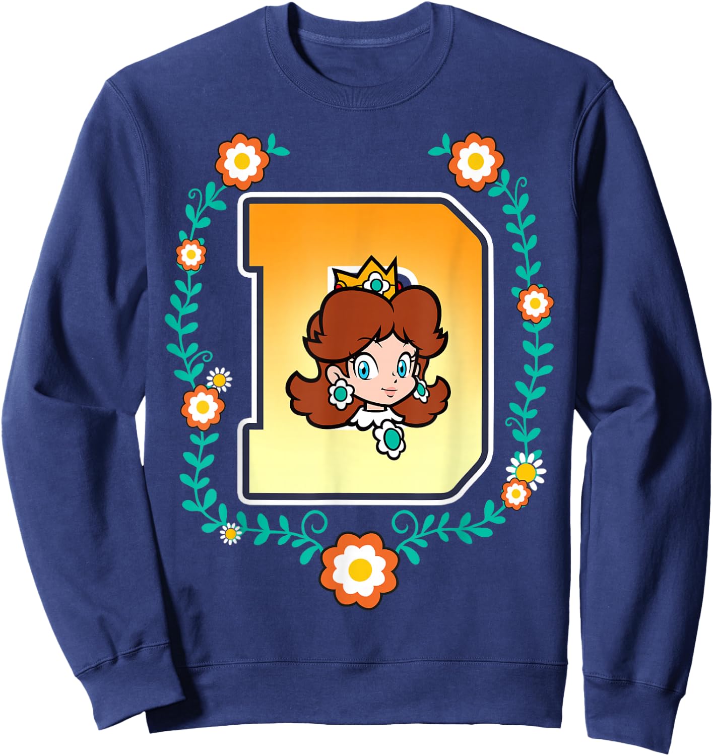 Super Mario Princess Daisy University Letter Portrait Logo Sweatshirt - Sweatshirt | Navy