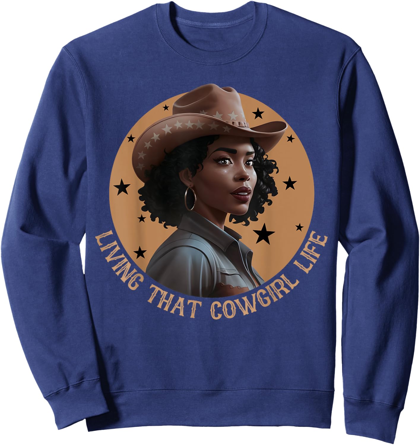 Living That Cowgirl Life Melanin Cowgirl Rodeo Style Country Sweatshirt - Sweatshirt | Navy