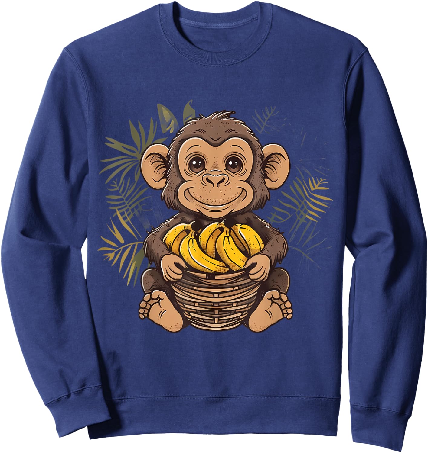 Banana Monkey Cute Monkey Animal Art Drawing Wildlife Sweatshirt - Sweatshirt | Navy