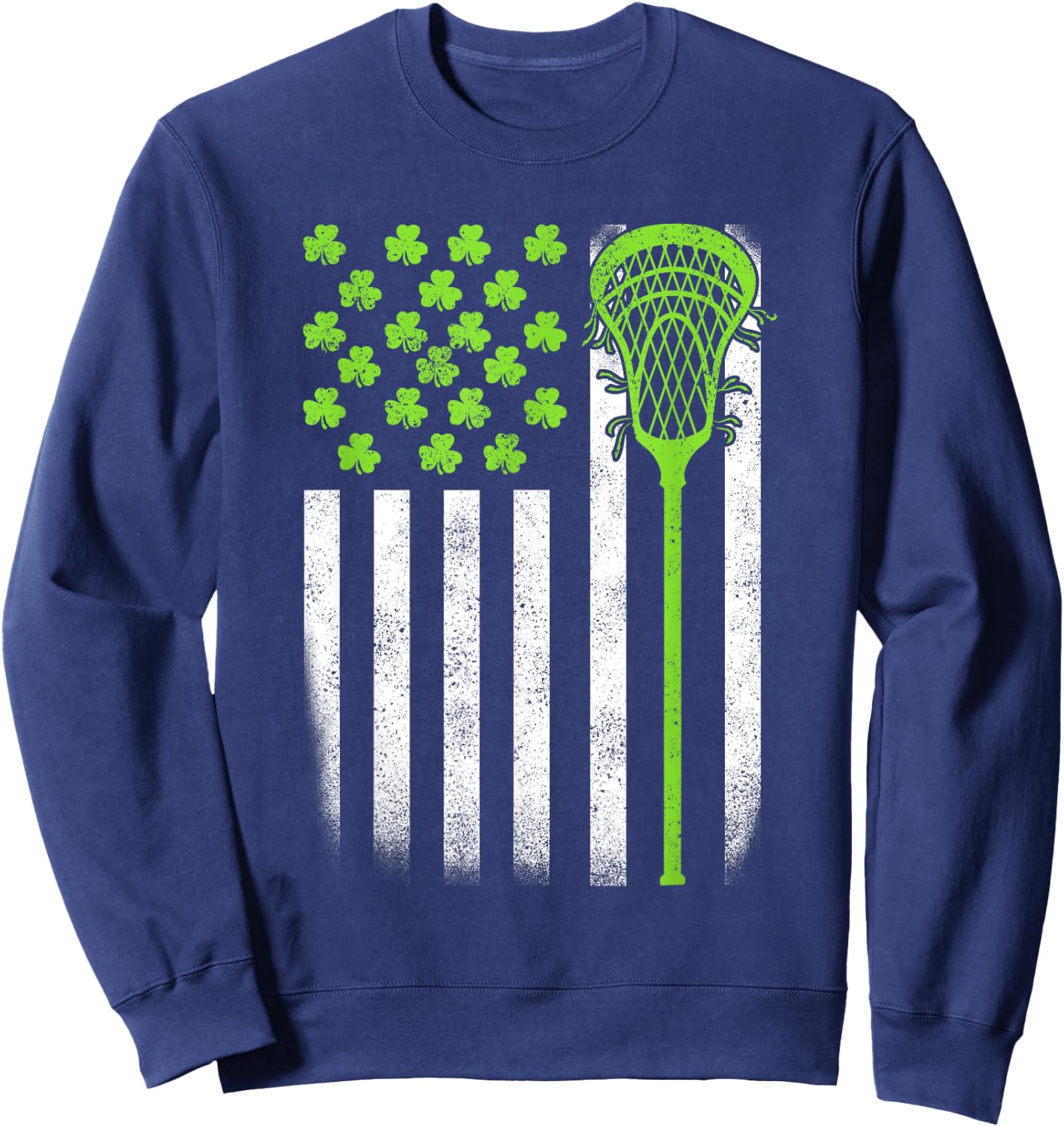 St Patricks Day Lacrosse Lax USA Flag Women Irish Shamrock Sweatshirt - Sweatshirt | Navy