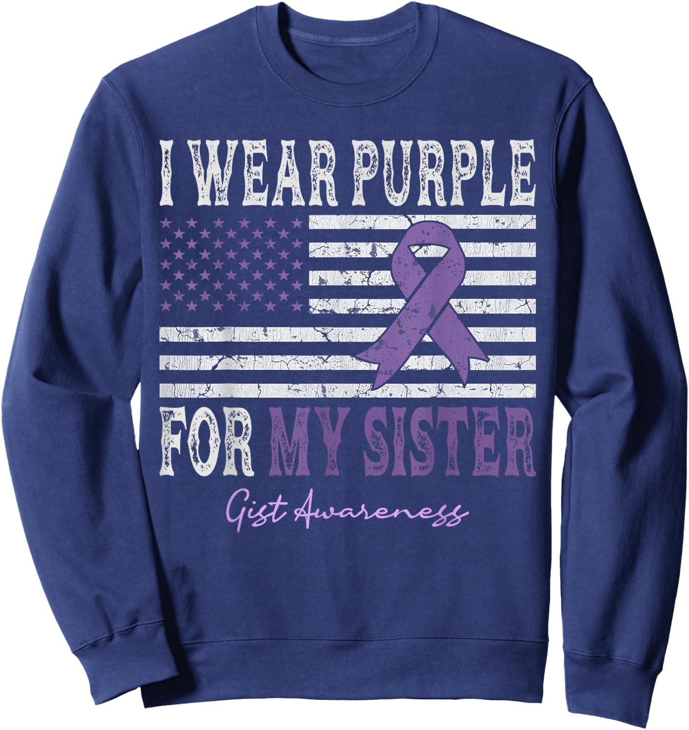 I Wear Purple For My Sister GIST Awareness American Flag Kids Men Sweatshirt - Sweatshirt | Navy