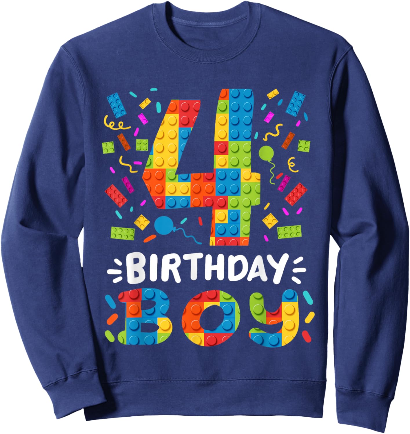Kids 4 Years Old Building Blocks Builder 4th Birthday Boys Sweatshirt - Sweatshirt | Navy
