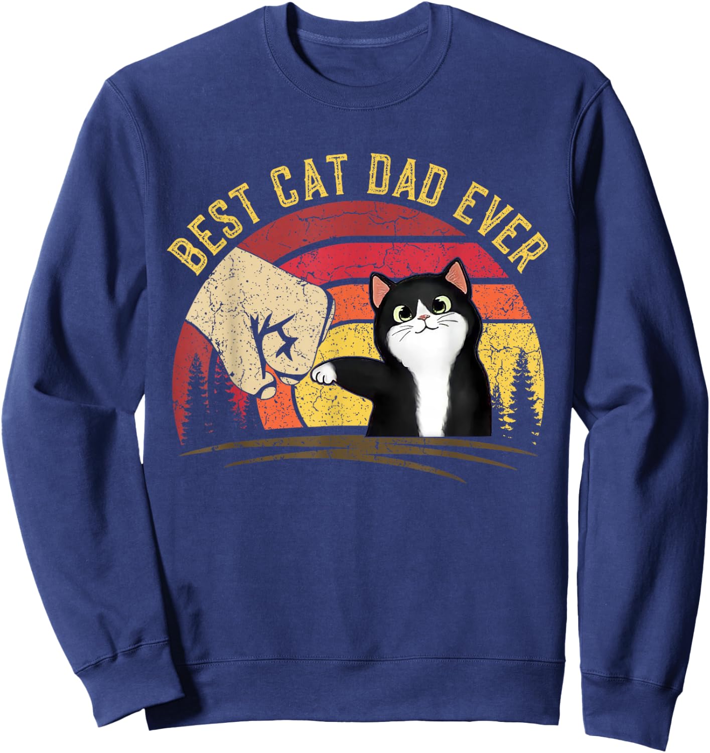 Cat Daddy Father's Day Cat Dad, Retro Best cat Dad Ever Sweatshirt - Sweatshirt | Navy