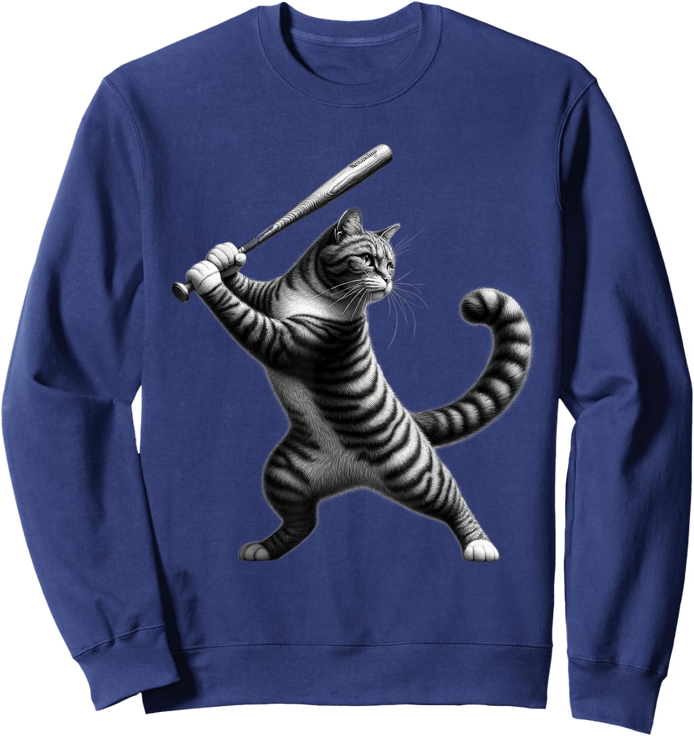 Vintage Cat Playing Softball Baseball Kitten Softball Player Sweatshirt - Sweatshirt | Navy