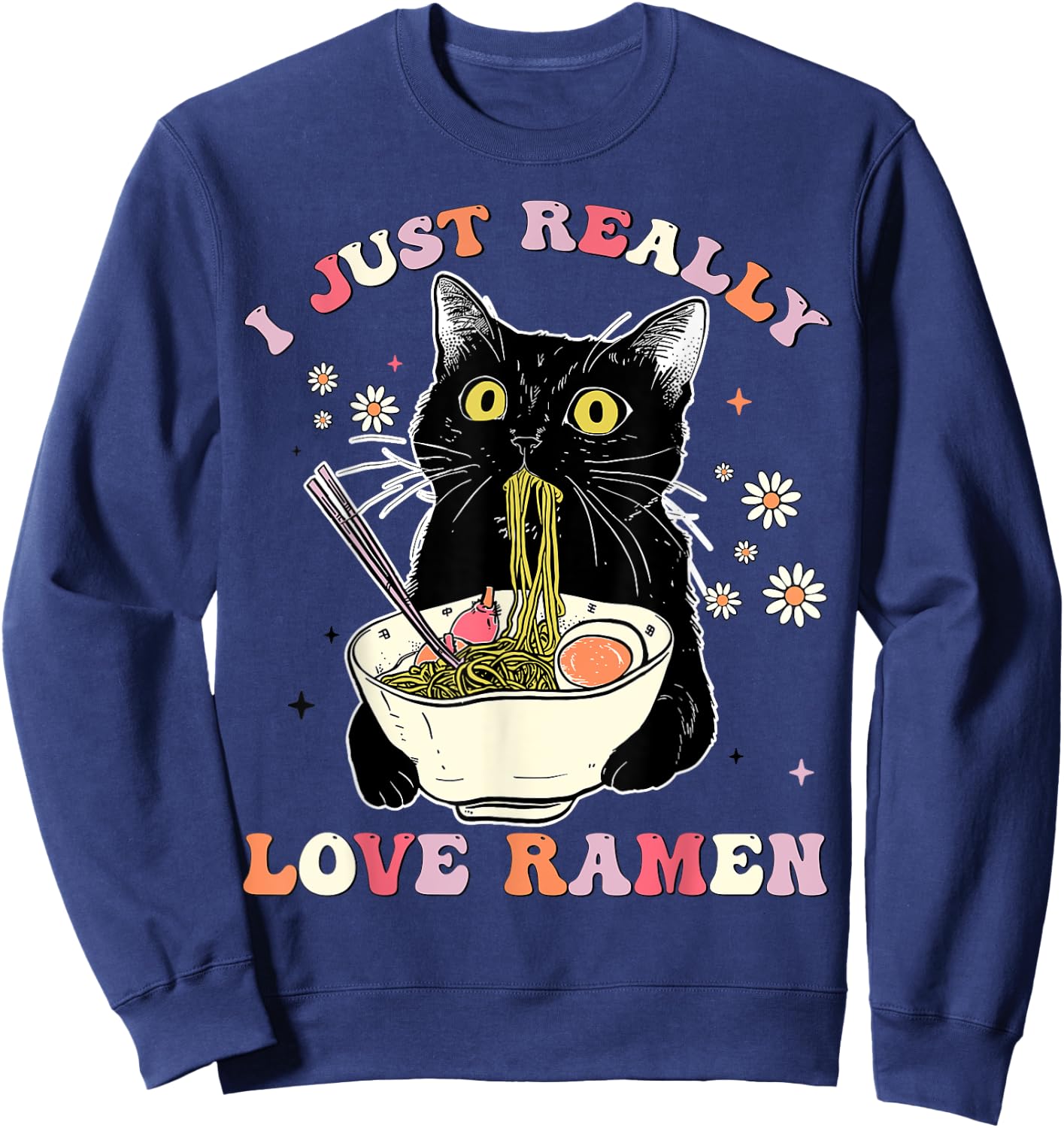 Ramen Cat Anime Kawaii Clothes Otaku Clothing Manga Sweatshirt - Sweatshirt | Navy