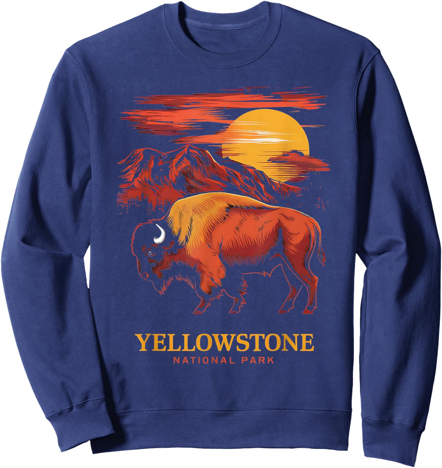 Yellowstone National Park Sun Bison Graphic Sweatshirt - Sweatshirt | Navy