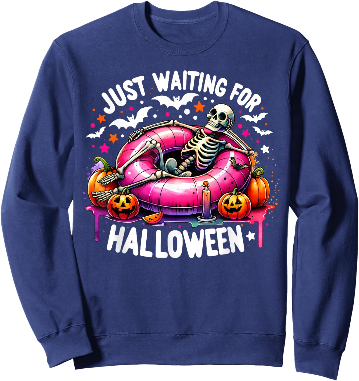Summer Skeleton Jack O Lantern Just Waiting For Halloween Men Women Kids Sweatshirt - Sweatshirt | Navy