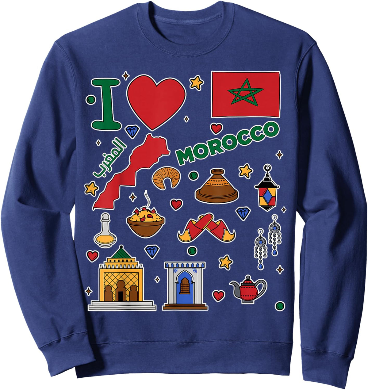 I love Morocco. Hand drawn Moroccan Landmarks, flag and map Sweatshirt - Sweatshirt | Navy
