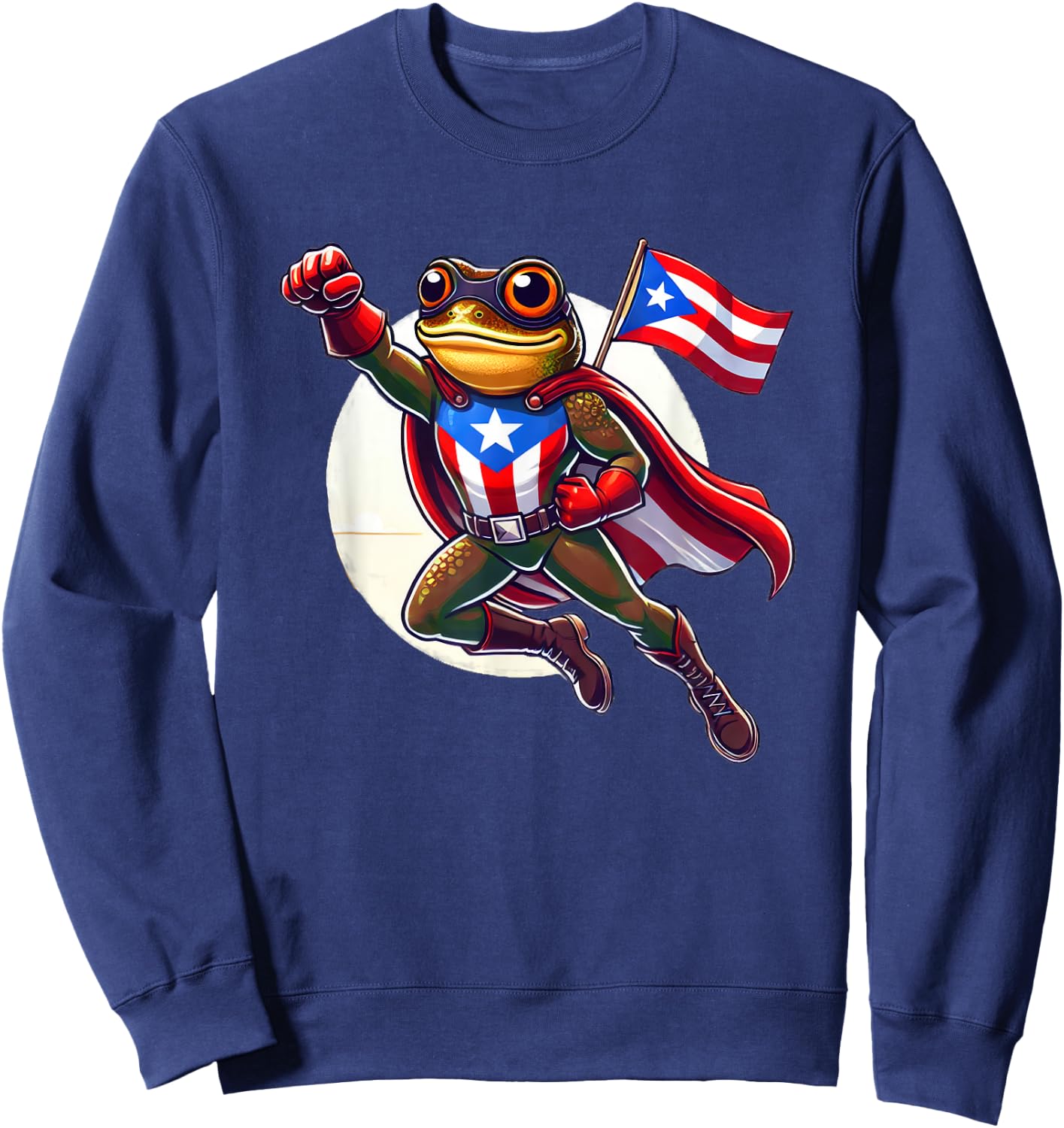 Boricua Superhero Coqui Flying Cape Puerto Rico Flag Boriken Sweatshirt - Sweatshirt | Navy