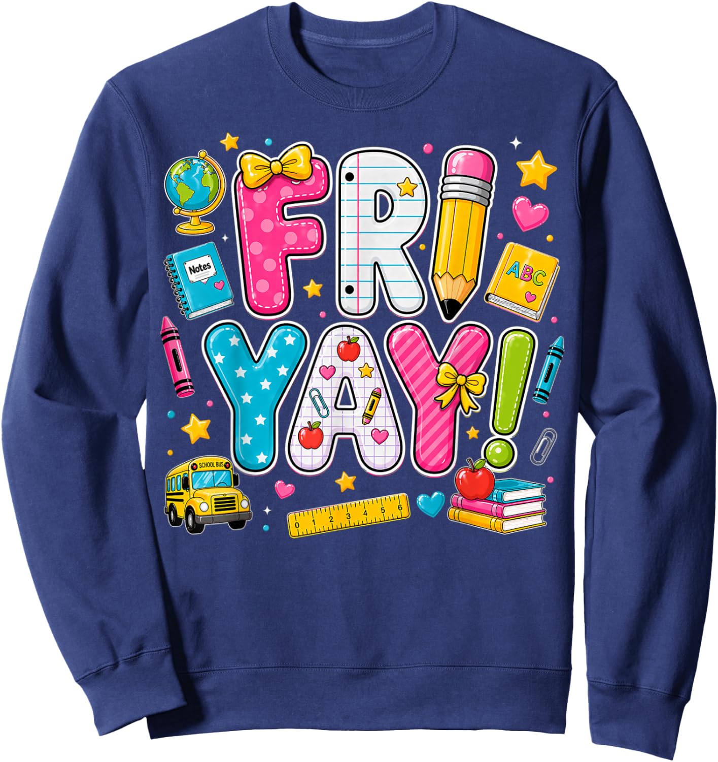 Happy Fri-Yay Friday Coquette Bow Teacher Back to School Sweatshirt - Sweatshirt | Navy