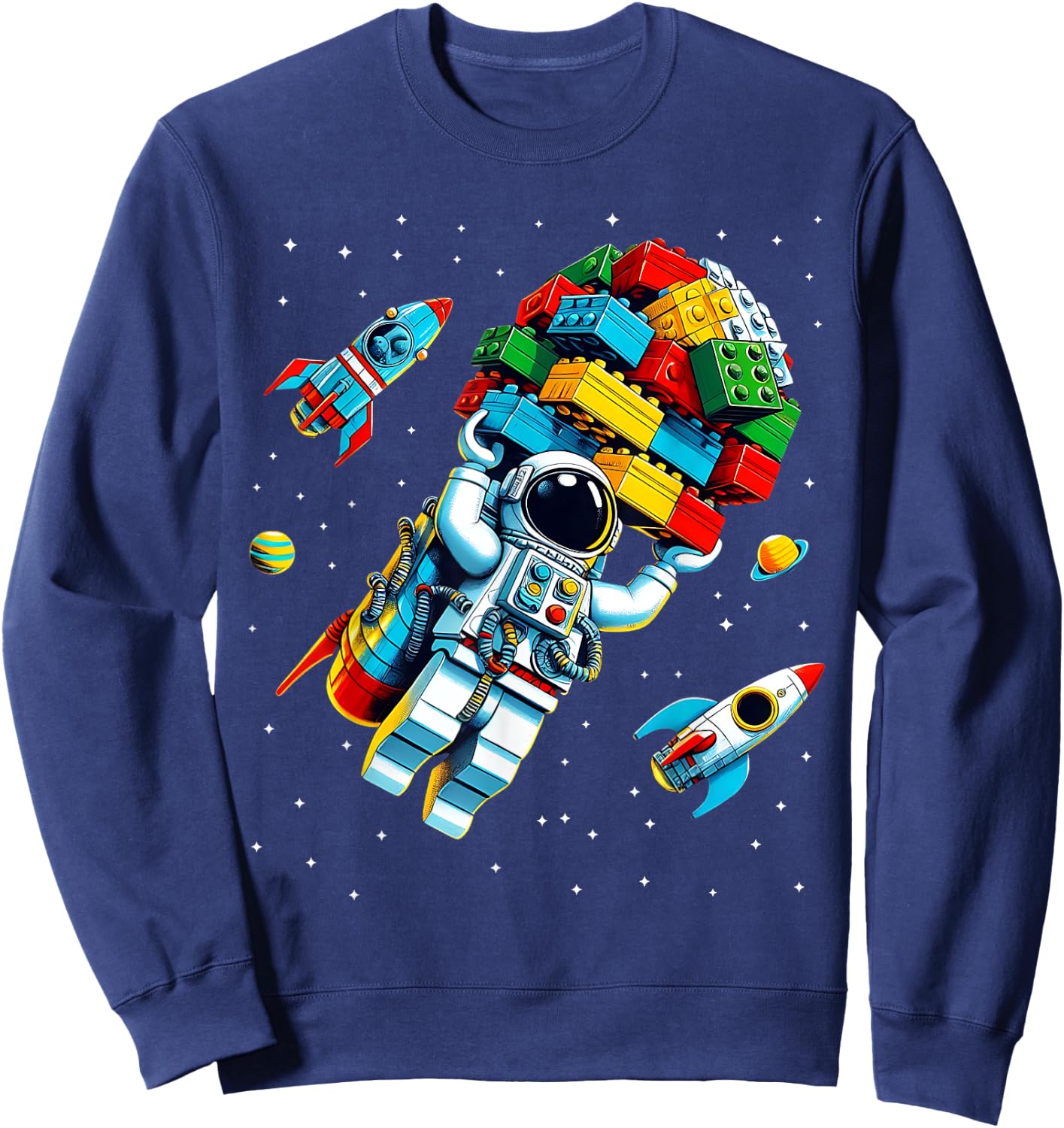 Master Builder Space Astronaut Building Blocks Bricks Boys Sweatshirt - Sweatshirt | Navy