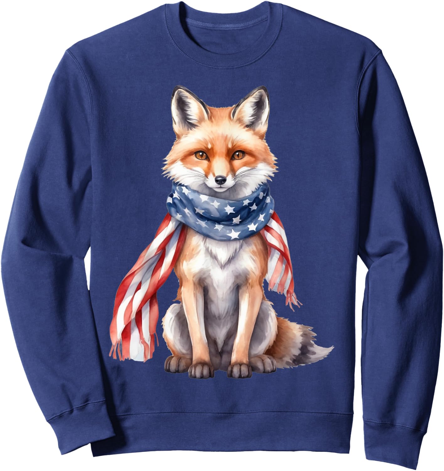 Fox 4th of July American Flag Fox Animal Patriotic Kids Men Sweatshirt - Sweatshirt | Navy