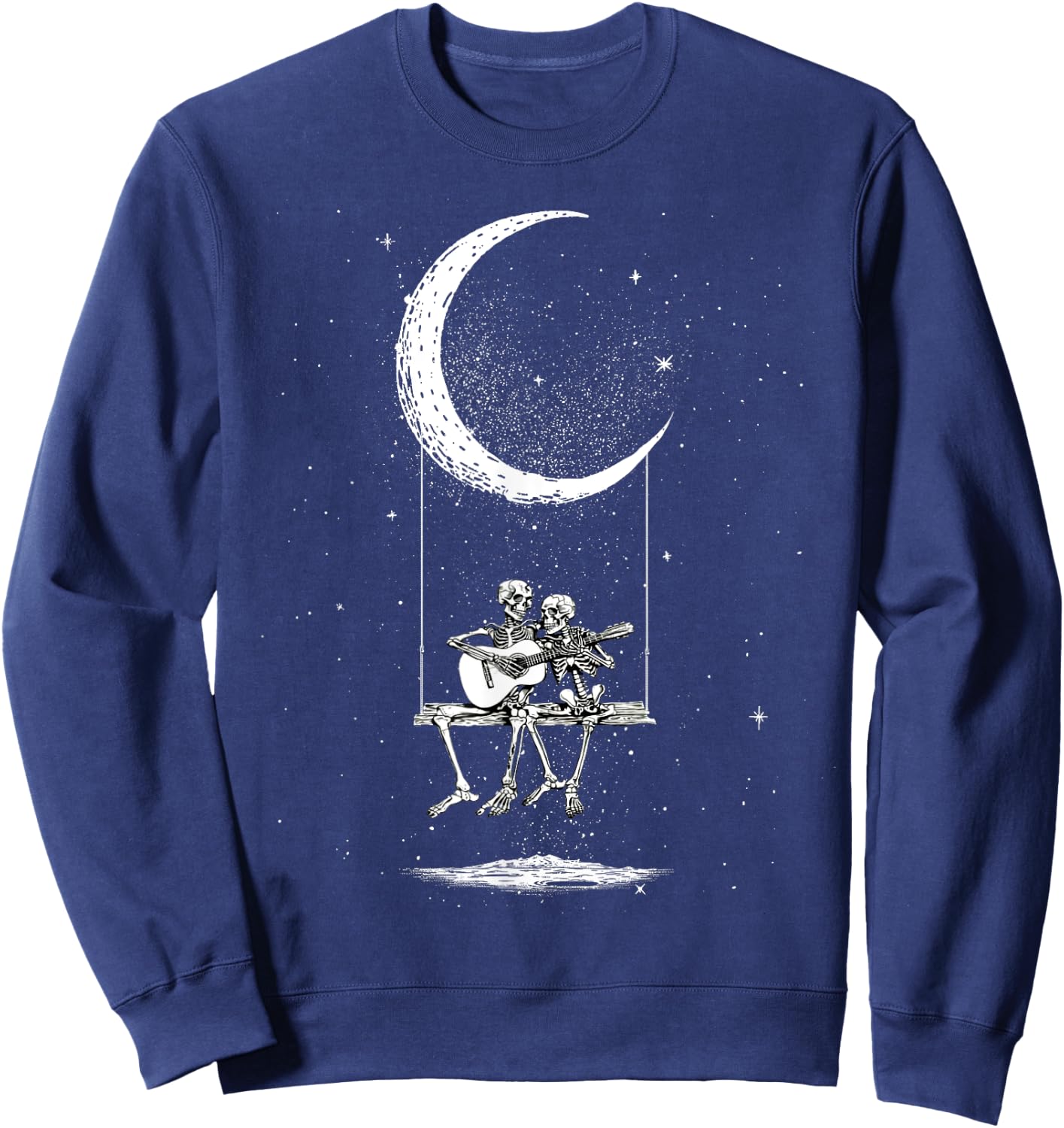 Skeleton Couple Moon Swing Guitar Lover Halloween Rock On Sweatshirt - Sweatshirt | Navy