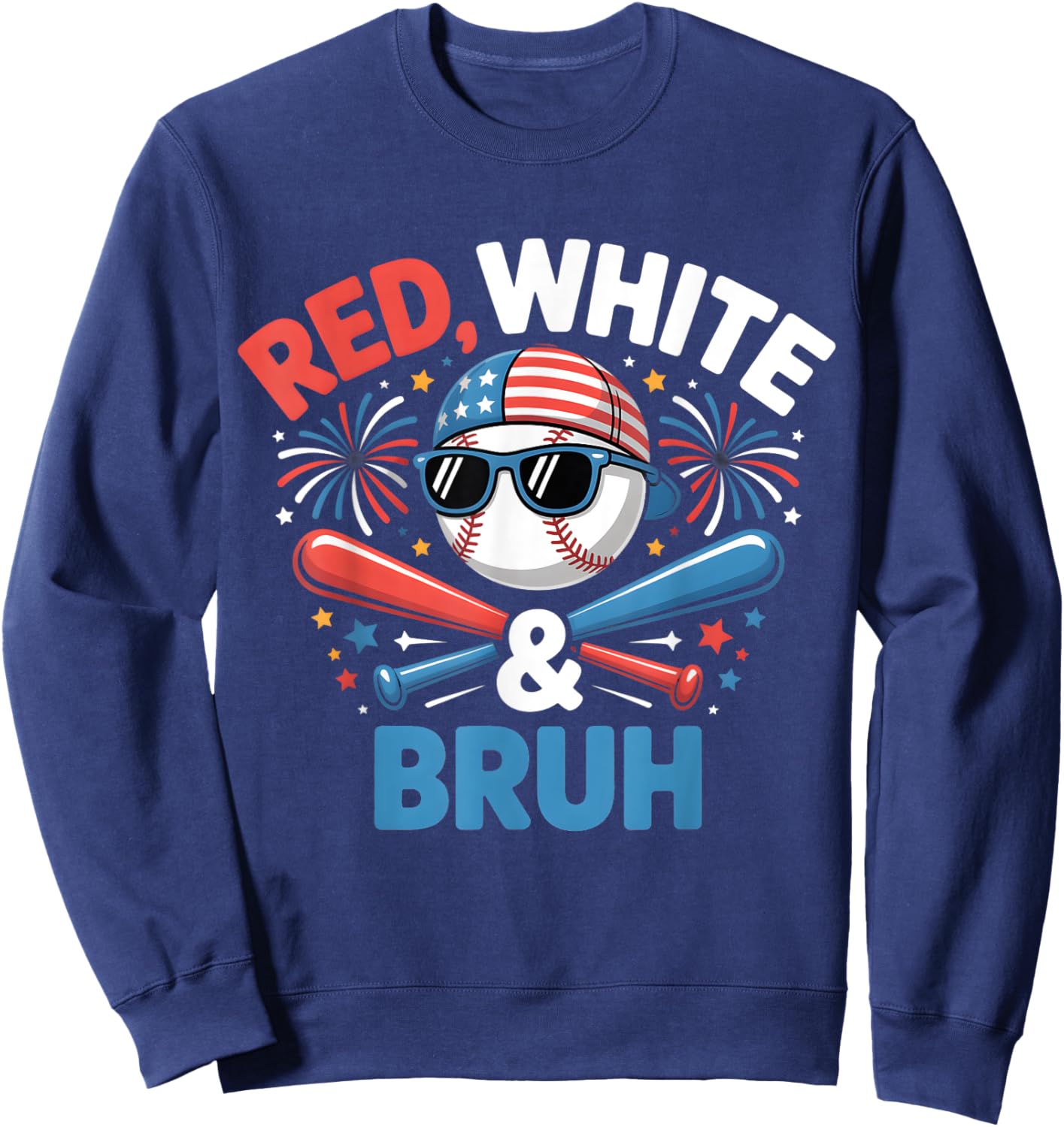 Red White and Bruh Baseball Kids Boys Toddler Youth July 4 Sweatshirt - Sweatshirt | Navy