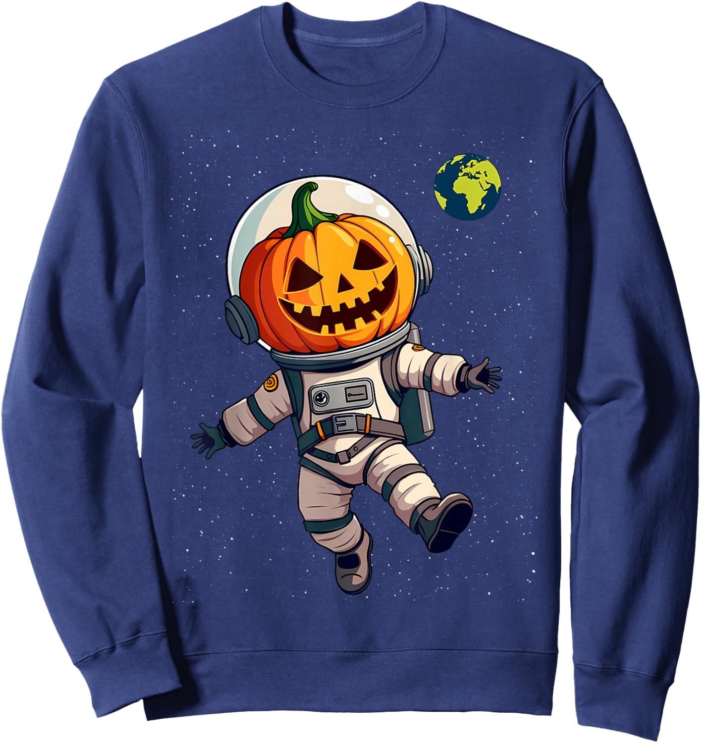 Austronaut Jack O Lantern Space Carved Pumpkin Halloween Sweatshirt - Sweatshirt | Navy