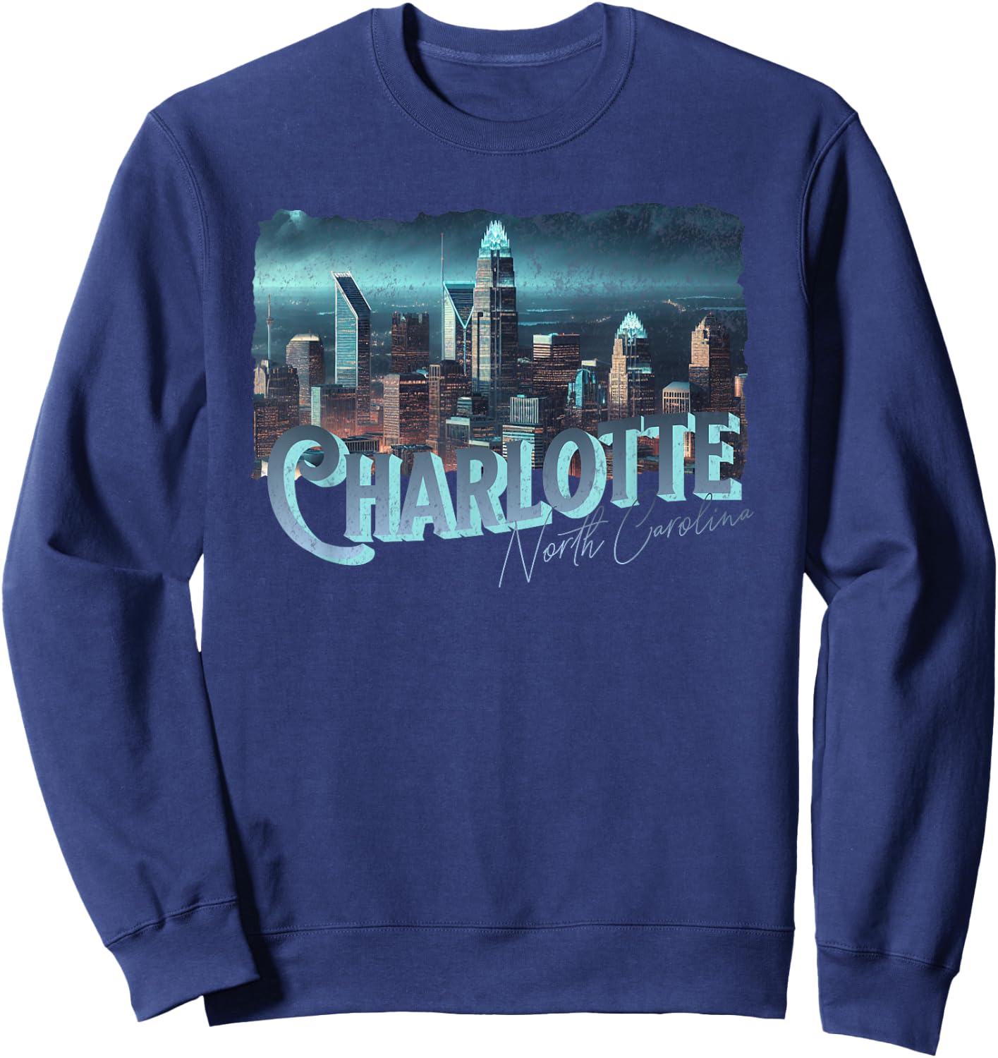 Charlotte NC Skyscraper Building Night Light Cityscape View Sweatshirt - Sweatshirt | Navy