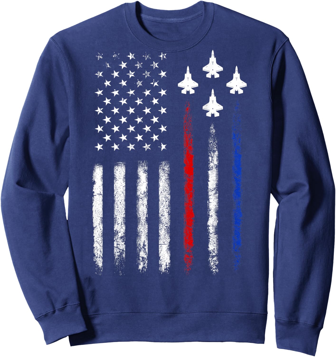 (On Back) Patriotic Shirts USA Flag Fighter Jet 4th of July Sweatshirt - Sweatshirt | Navy