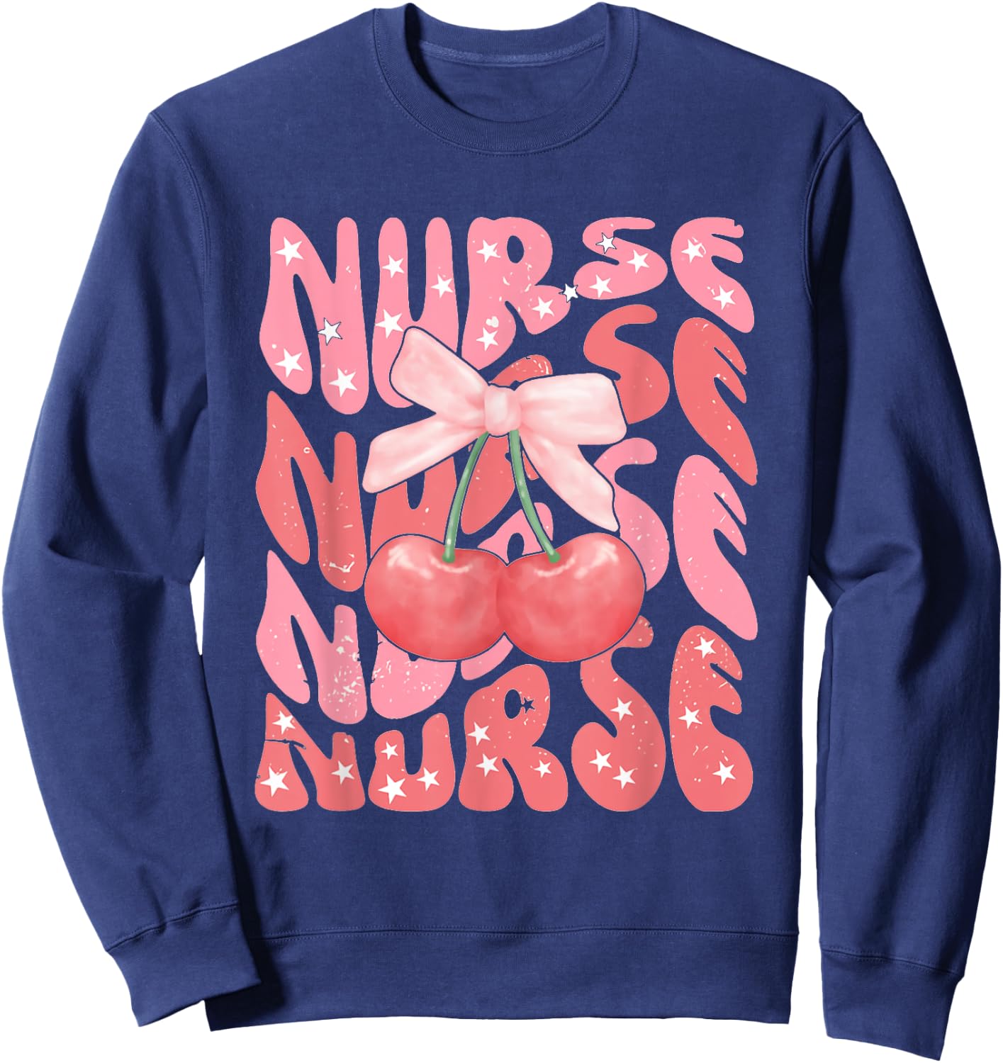 Cute Cherry Coquette Nurse Pink Bow Girlcore Nurse ICU ER RN Sweatshirt - Sweatshirt | Navy