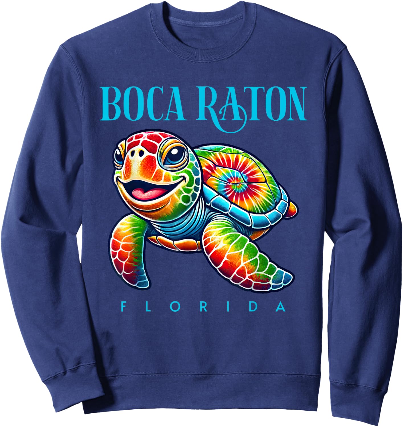 Boca Raton Florida Smiling Tie Dye Sea Turtle Sweatshirt - Sweatshirt | Navy
