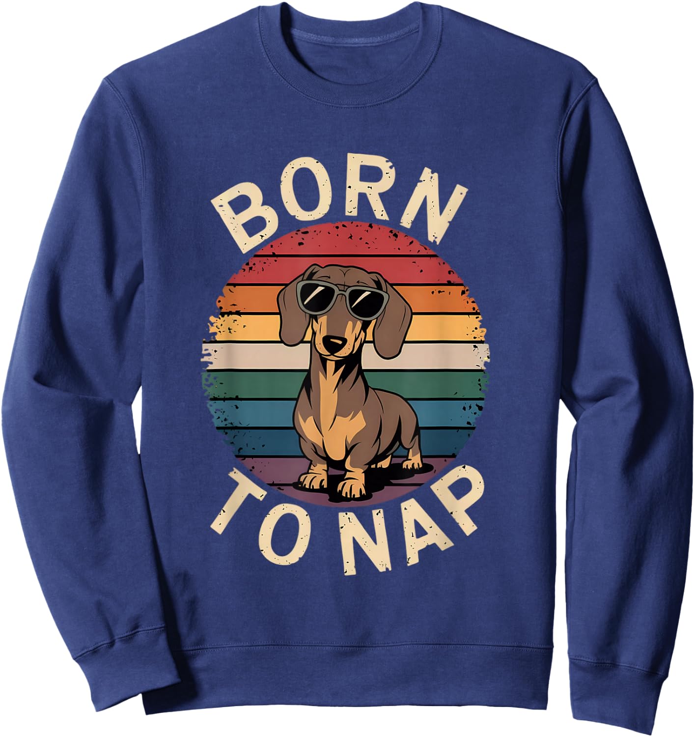 Retro Dachshund Sunset Born To Nap Sweatshirt - Sweatshirt | Navy