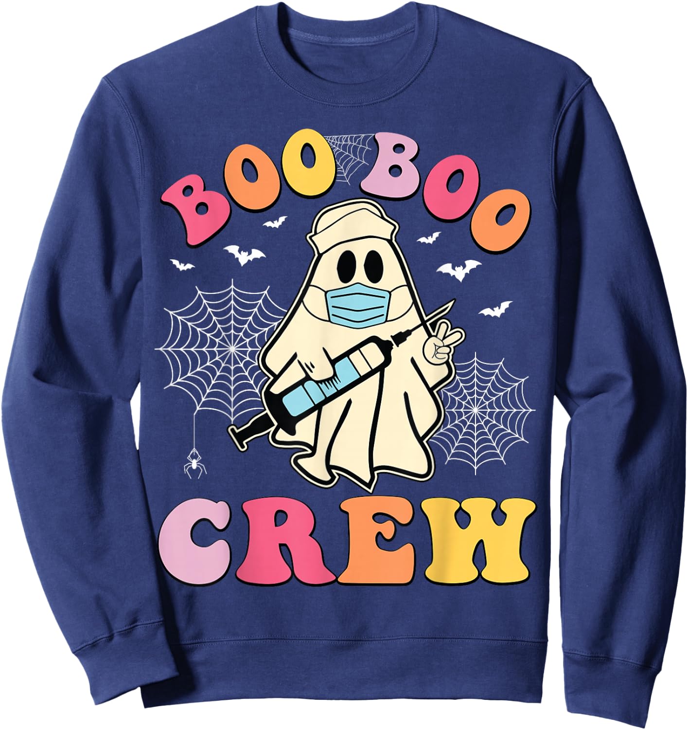 Groovy Boo Crew Nurse Funny Ghost Women Halloween Nurse Sweatshirt - Sweatshirt | Navy