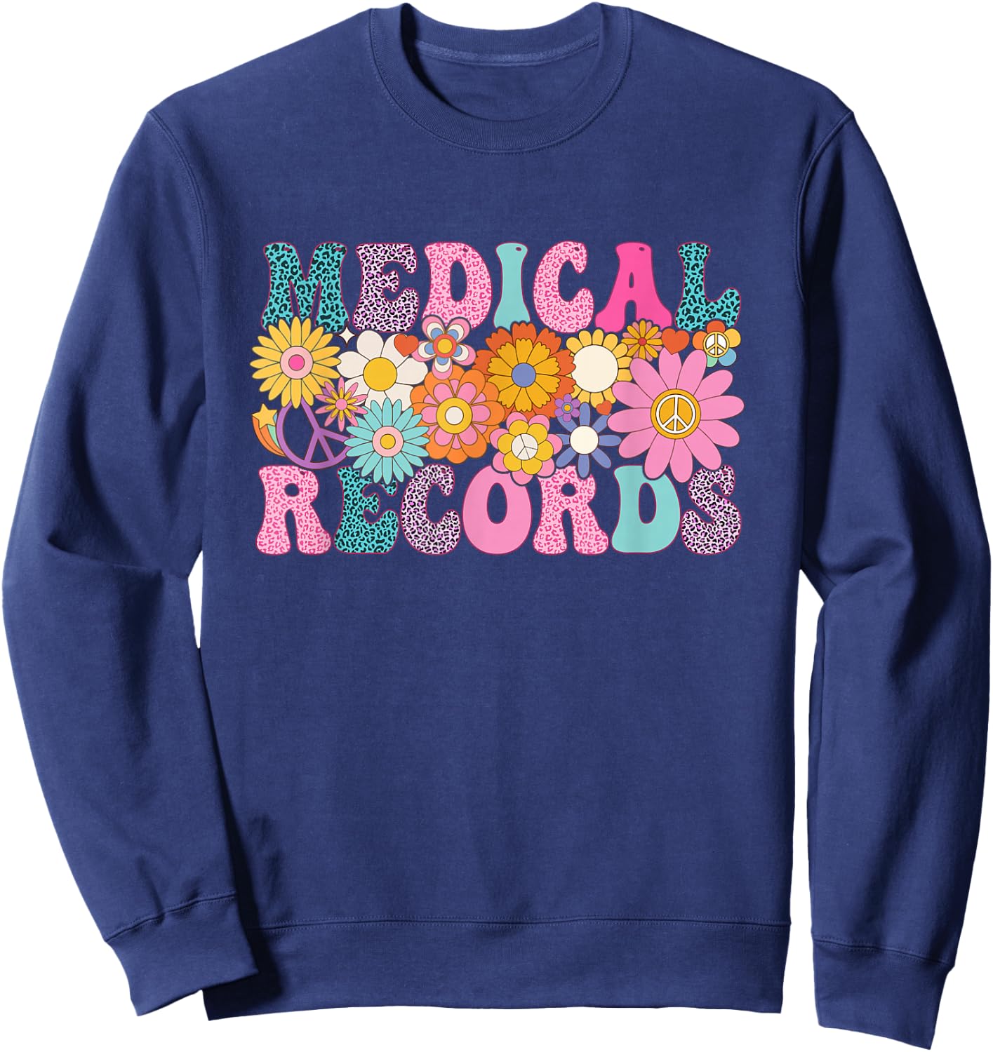 Medical Records Week Groovy Leopard Appreciation Day Women Sweatshirt - Sweatshirt | Navy