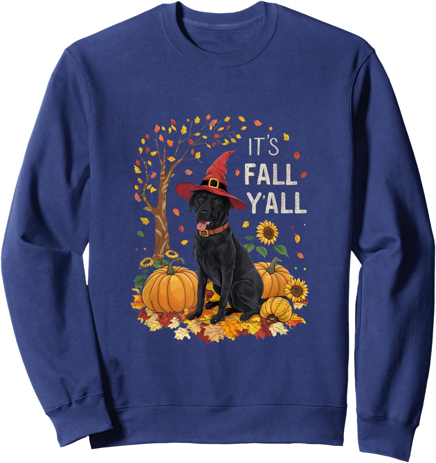 It's Fall Y'all Labrador Black Lab Halloween Thanksgiving Sweatshirt - Sweatshirt | Navy