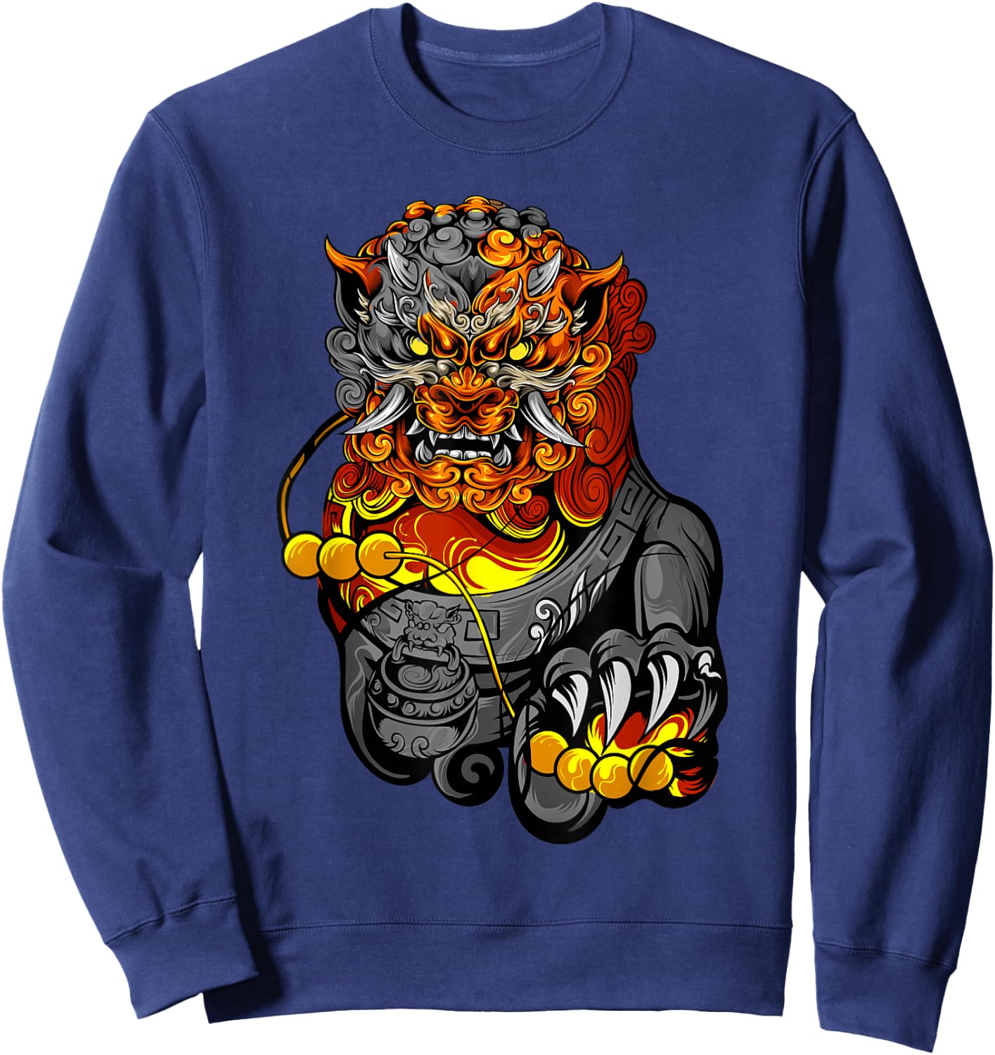 Lion Door Guardian Statue Fu Dog or Foo Dog Sweatshirt - Sweatshirt | Navy