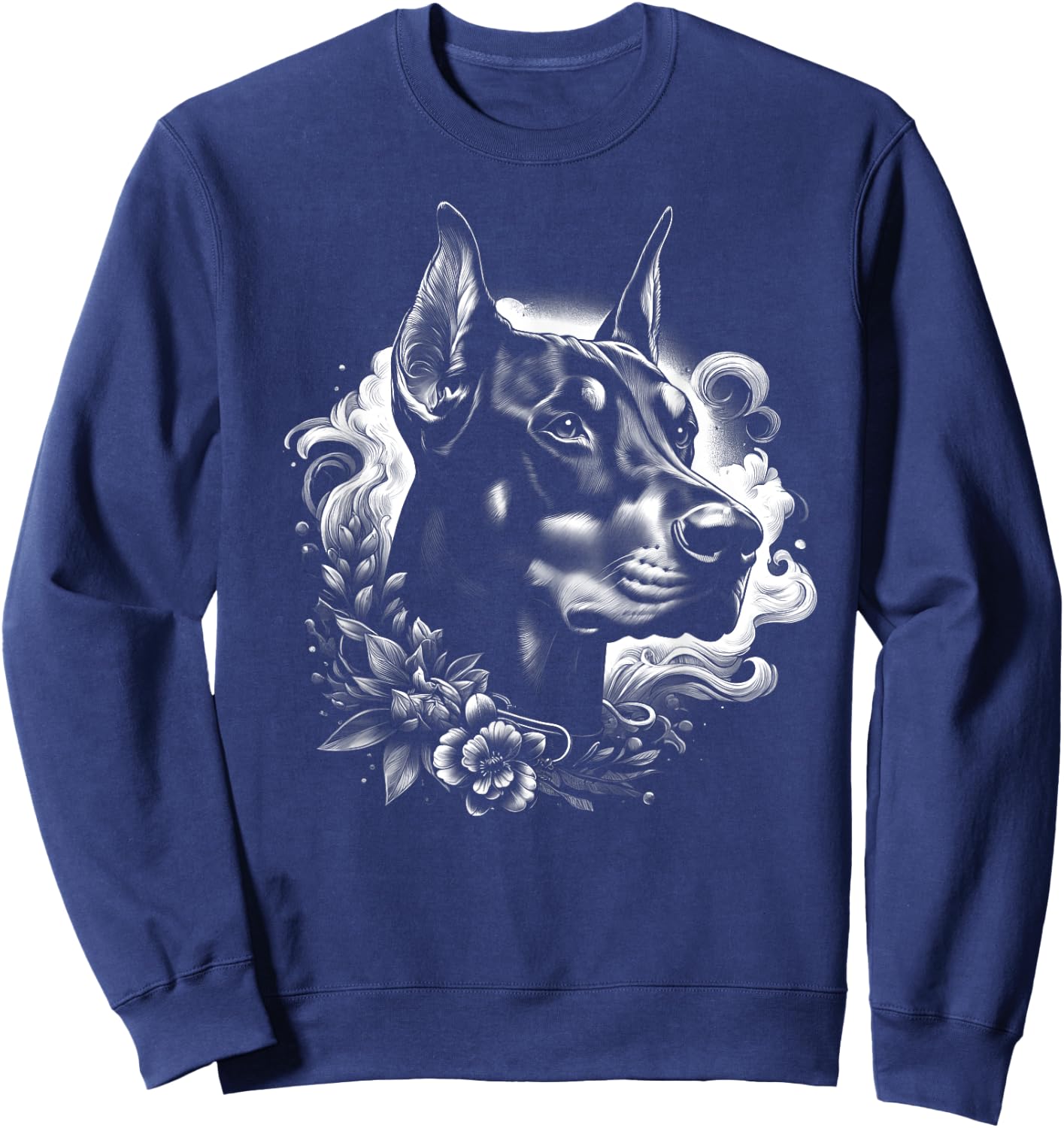 Cool Doberman Portrait with Flowers Decoration Sweatshirt - Sweatshirt | Navy