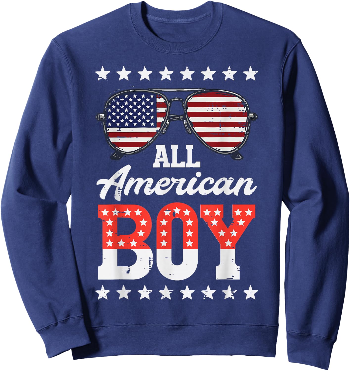 All American Boy USA Sunglasses 4th of July Boys Kids Men Sweatshirt - Sweatshirt | Navy