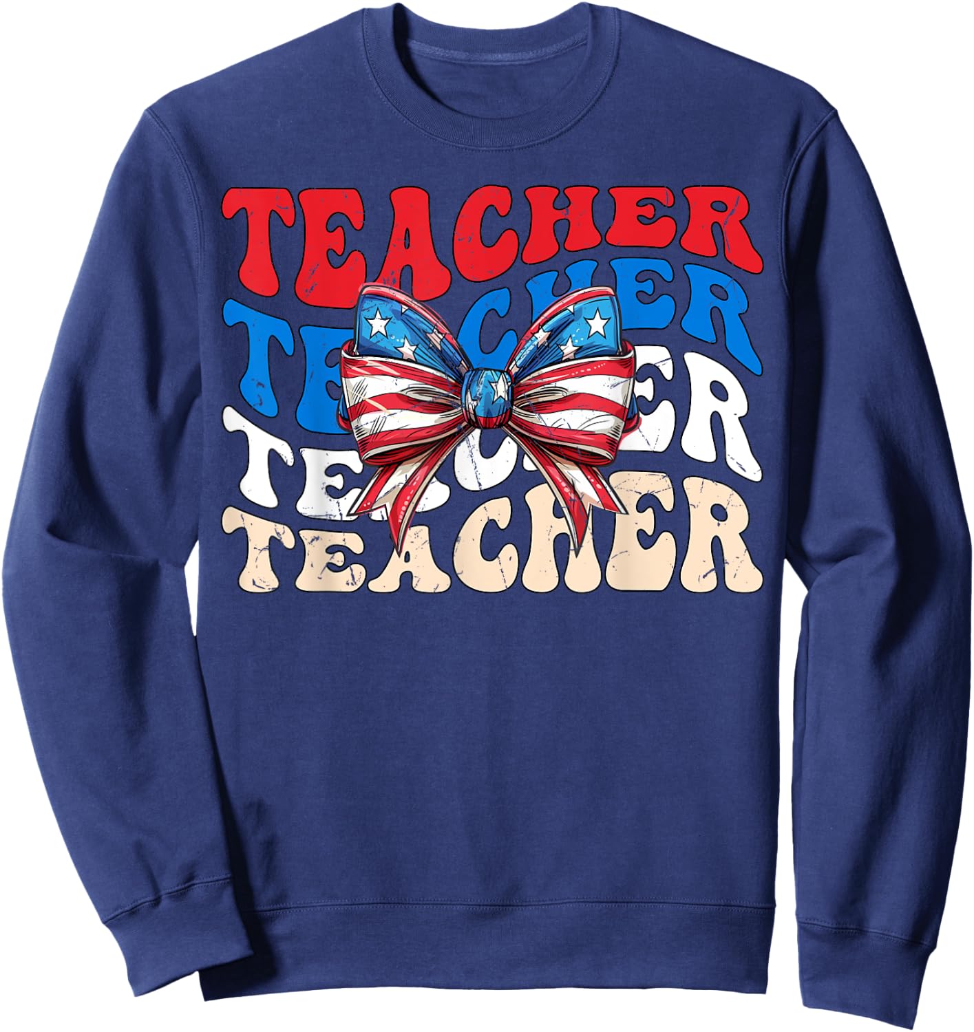 Groovy Teacher American flag 4th of July USA funny Teacher Men Sweatshirt - Sweatshirt | Navy