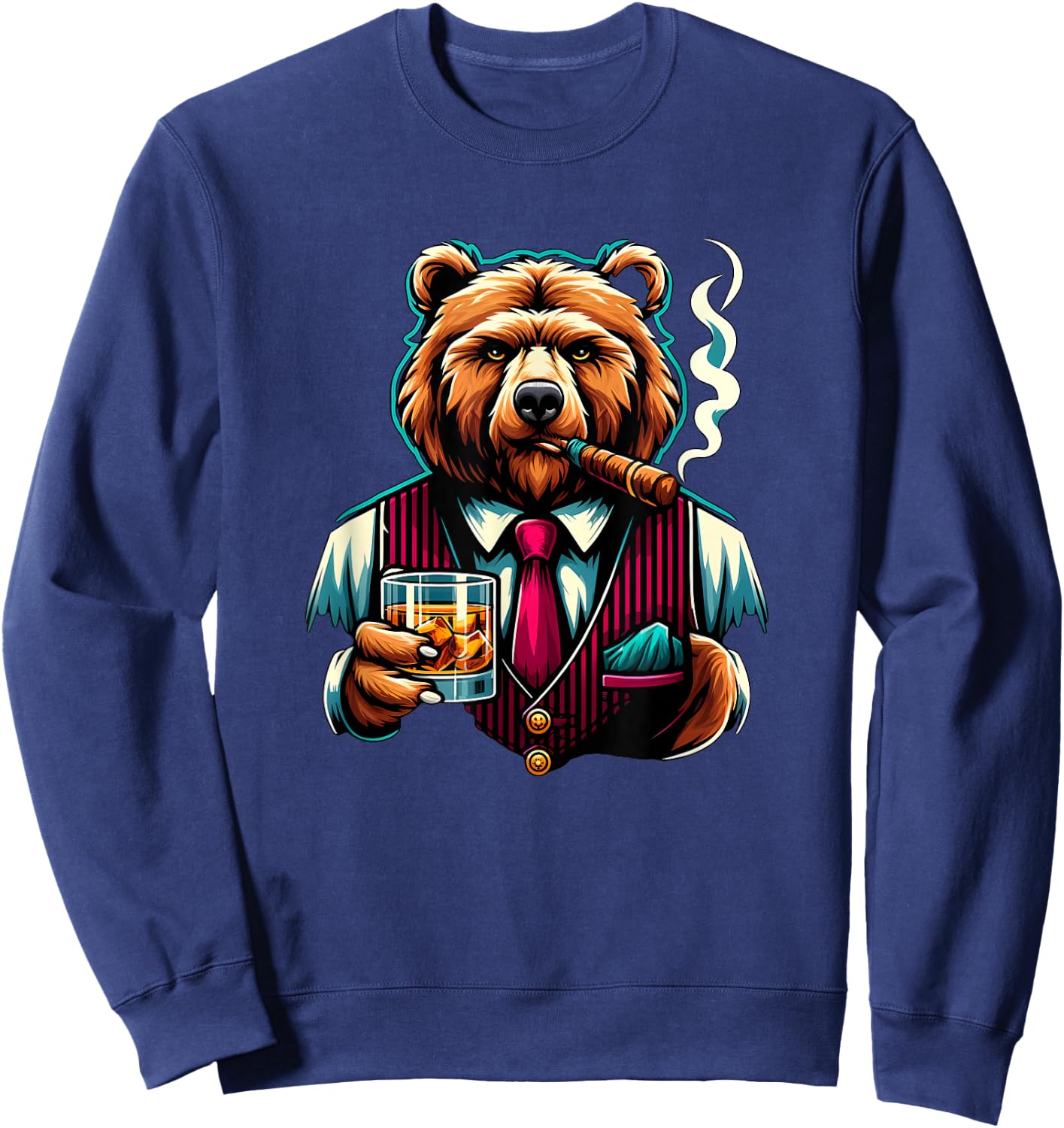 Grizzly Bear Cigar And Whiskey Sweatshirt - Sweatshirt | Navy