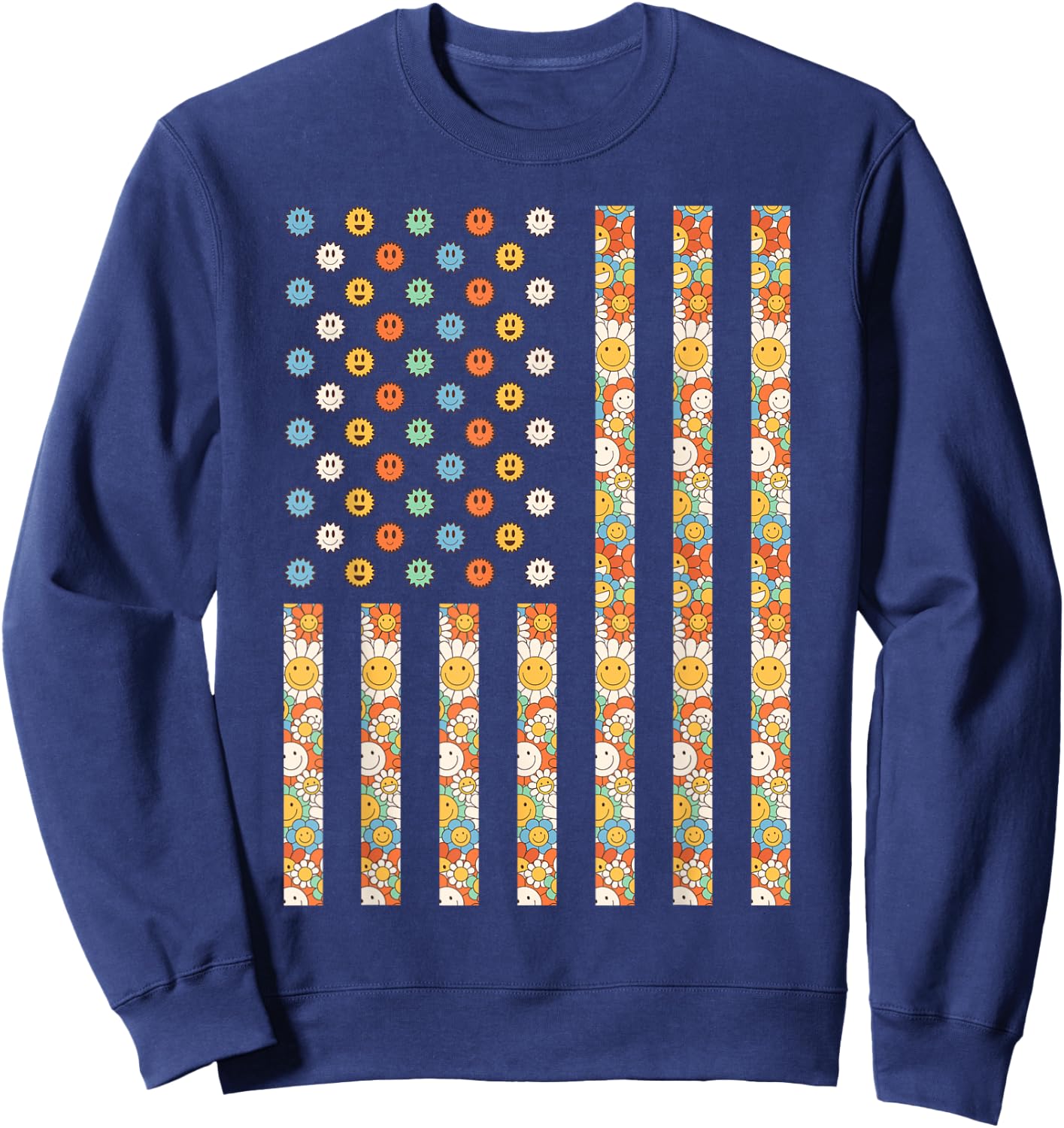 Hippy USA Outfit American Flag Hippie 1960s 1970s USA Groovy Sweatshirt - Sweatshirt | Navy