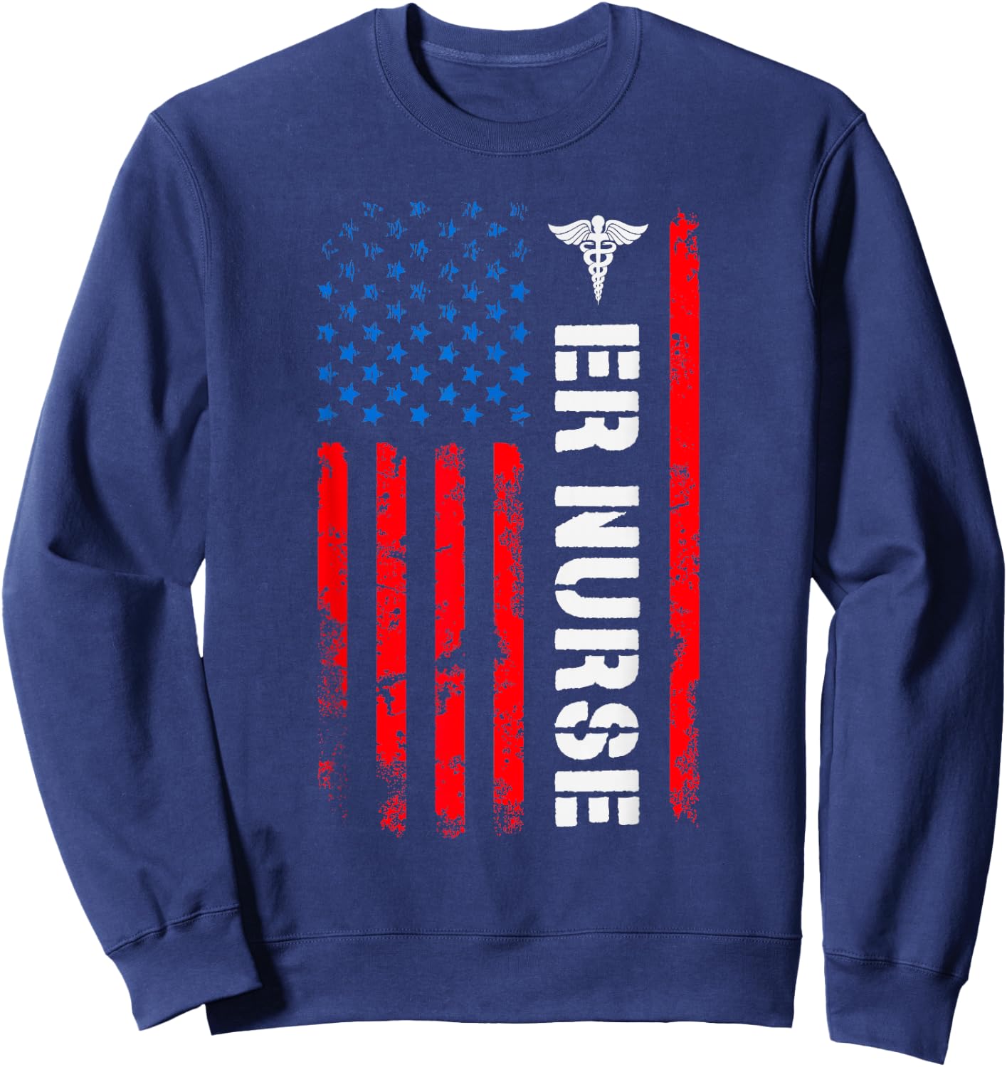 Patriotic ER Nurse Shirt Retro American Flag 4th of July RN Sweatshirt - Sweatshirt | Navy