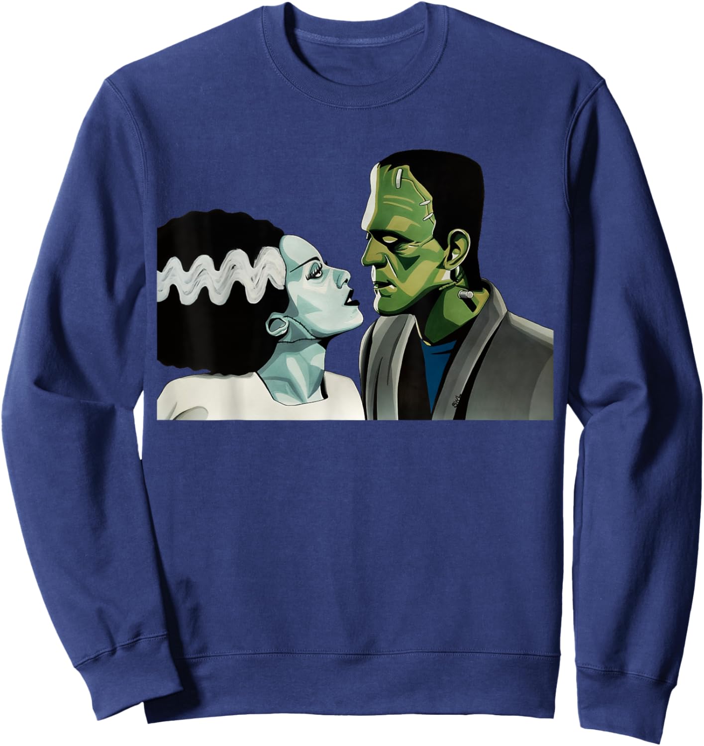 Frankenstein Monster & Bride Halloween Romantic Kiss Scene Sweatshirt - Sweatshirt | Navy