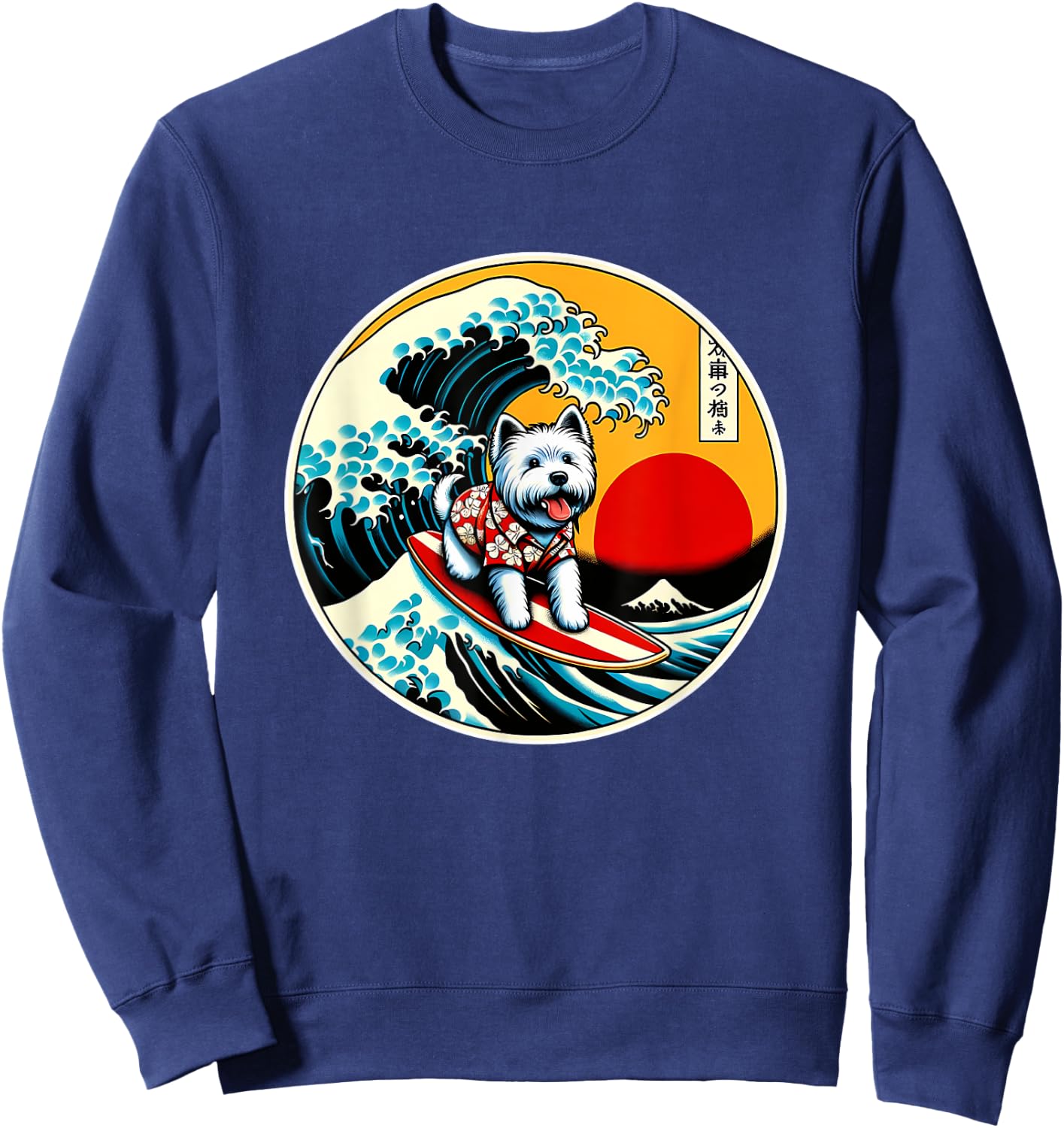 Great Wave Kanagawa Westie dog Surfing Women Kids Sweatshirt - Sweatshirt | Navy