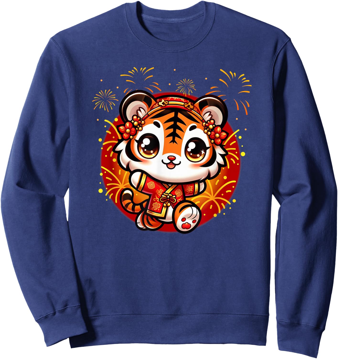 Cute Kawaii Tiger Chinese Lunar New Year Red Gold Lucky Sweatshirt - Sweatshirt | Navy