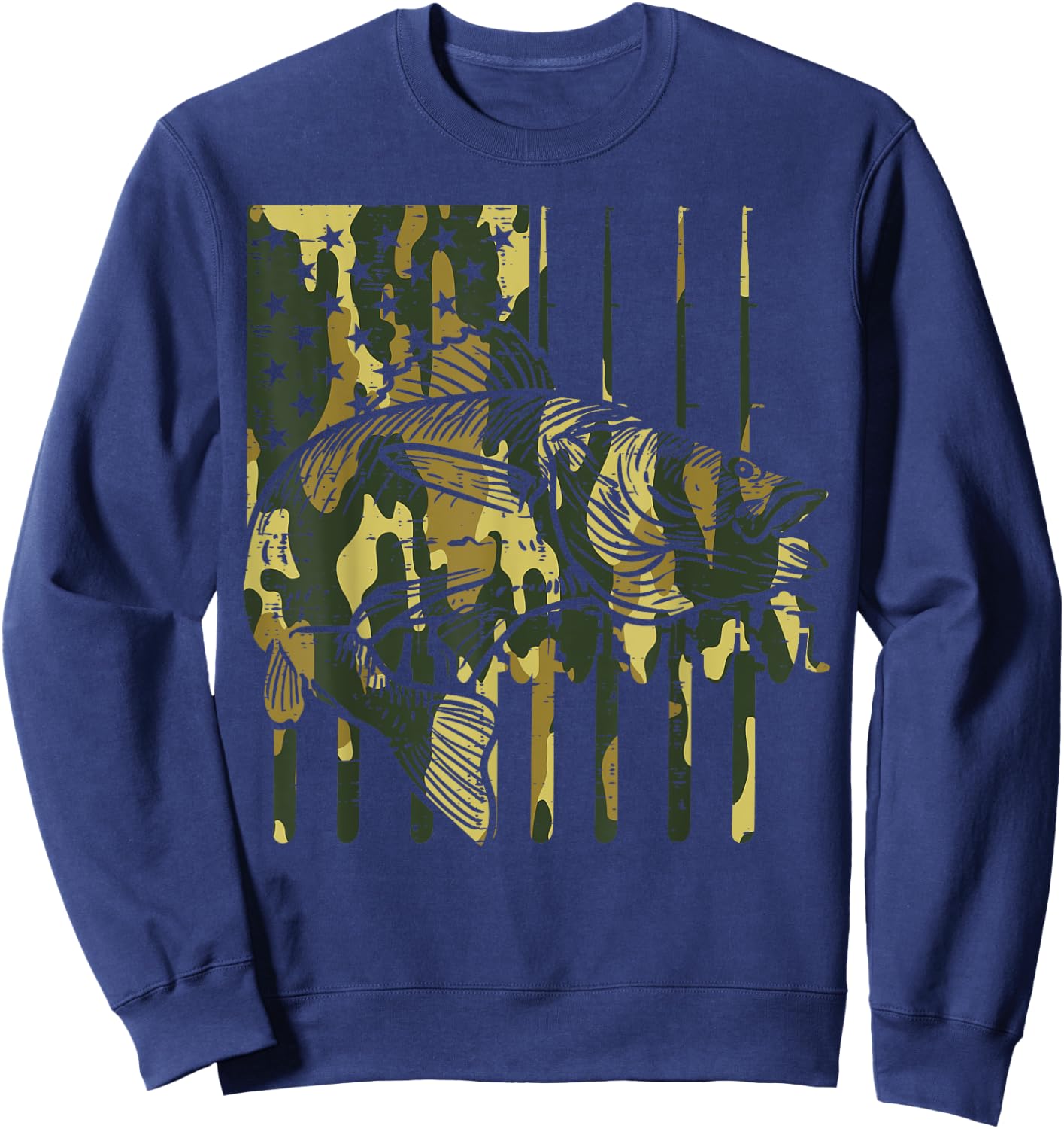 Camo US Flag Fish Vintage Fishing Patriotic Fisherman Gift Sweatshirt - Sweatshirt | Navy