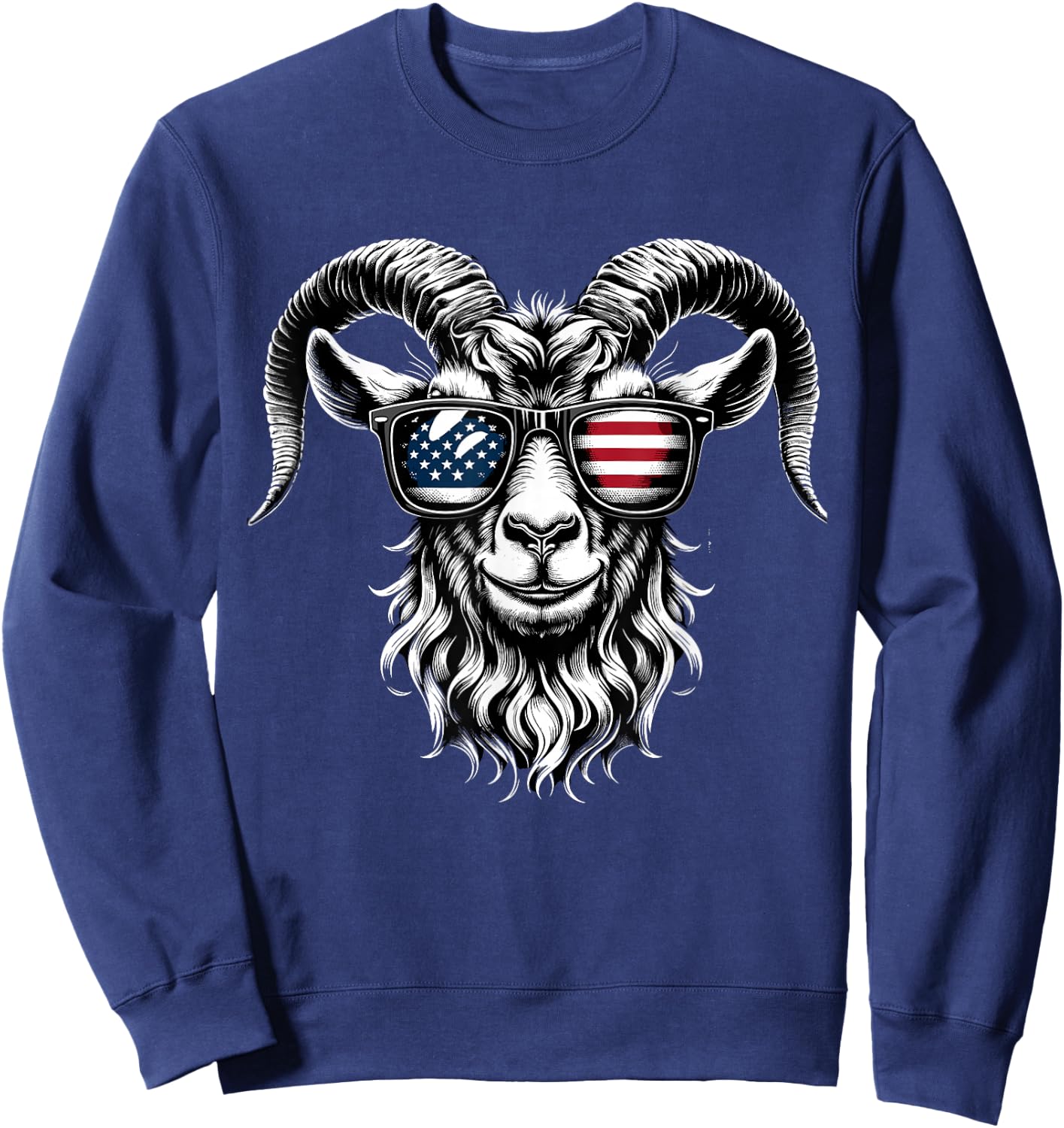 Patriotic Goat American Flag Sunglasses Sweatshirt - Sweatshirt | Navy