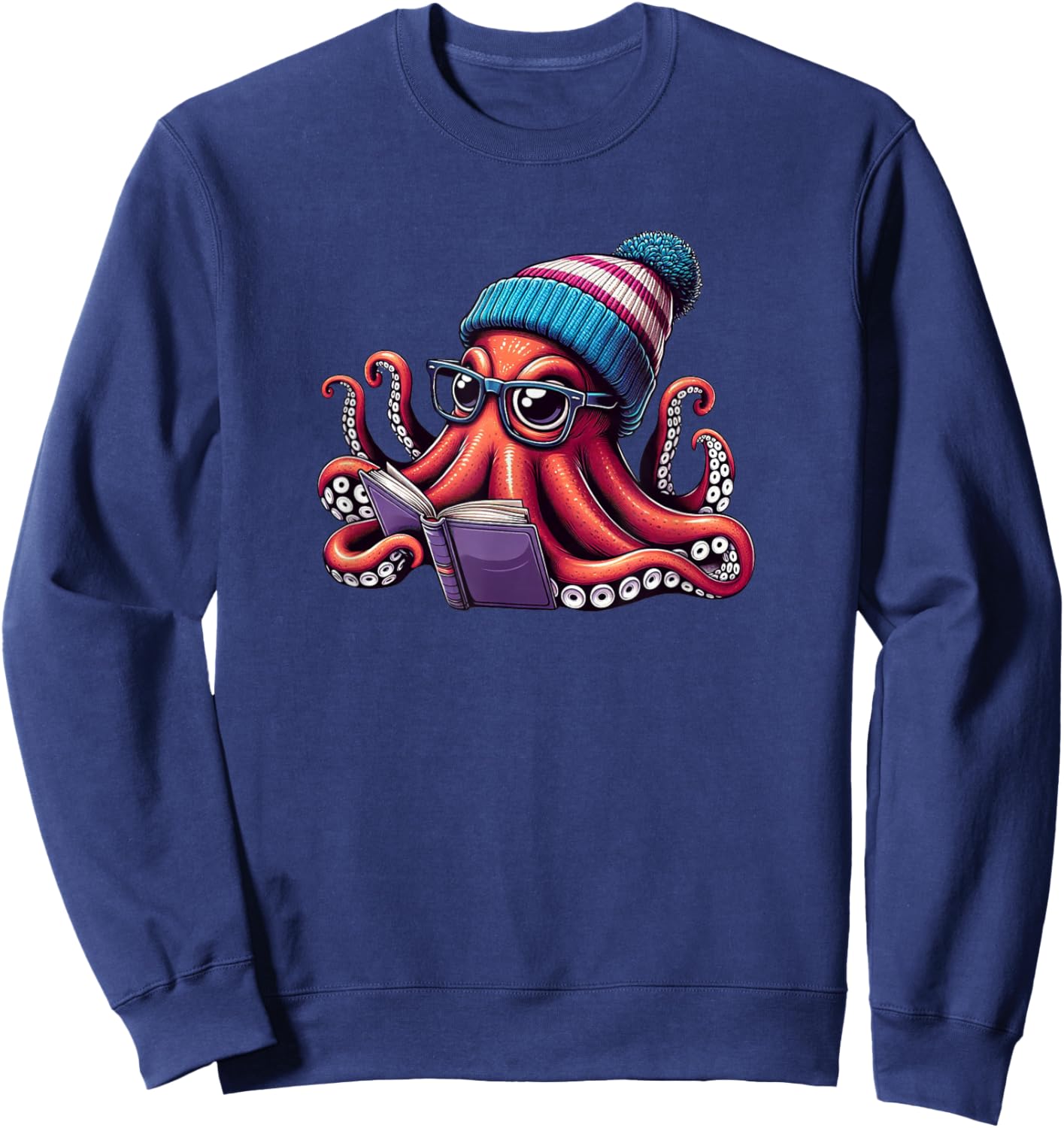 Octopus Reading Book, Kraken Book Lover Sweatshirt - Sweatshirt | Navy