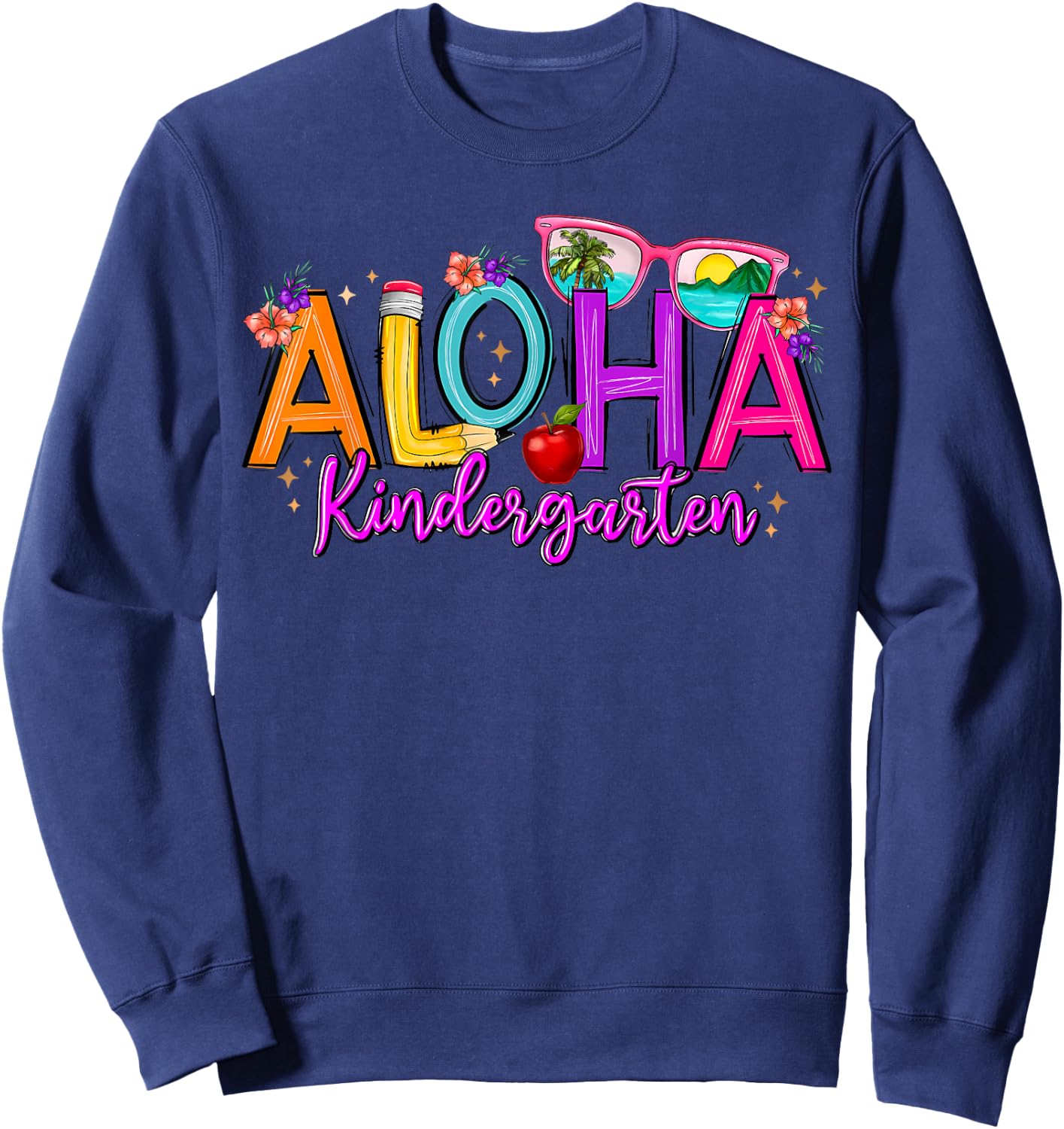 Aloha Kindergarten Summer Beach Vacation Teacher School Sweatshirt - Sweatshirt | Navy