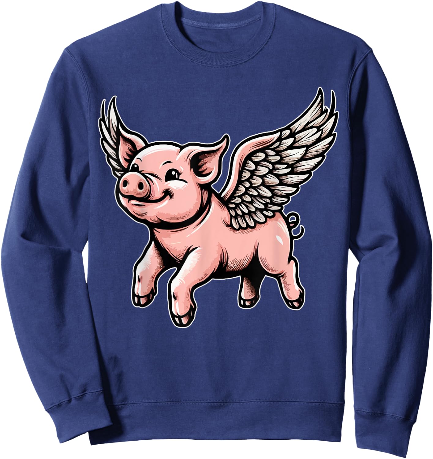 Flying Pig with Wings Dreamers Delight Pig Lovers Funny Sweatshirt - Sweatshirt | Navy