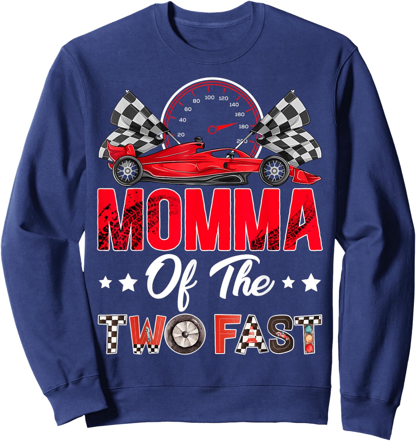Momma of The Two Fast 2nd Birthday Boy Racing Car Family Sweatshirt - Sweatshirt | Navy